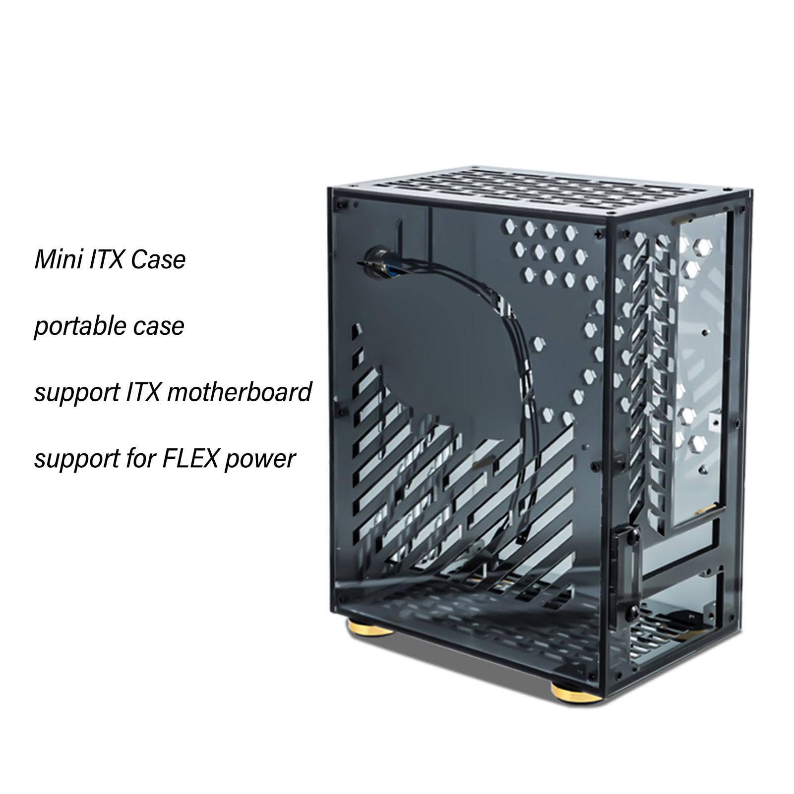 Clear Acrylic Mini ITX Computer Case - 4.3L Compact DIY Gaming PC Case for FLEX Power Supply | Perfect for Small Form Factor Builds, Home Theater PCs & Portable Gaming Rigs (Black)