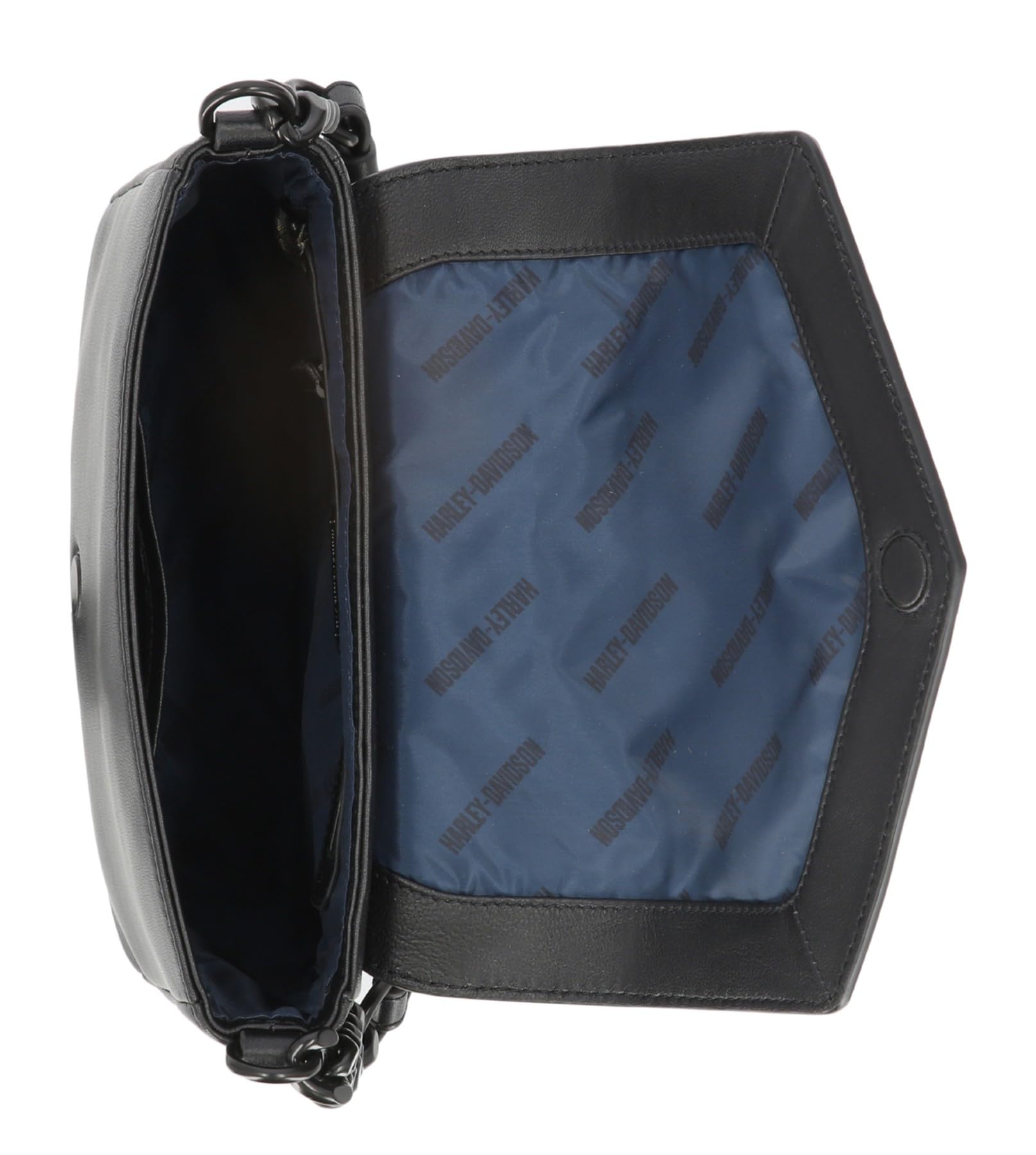 Harley-Davidson Women's Bar & Shield Cone Stud Flap Crossbody Purse - Black Leather Biker Bag for Motorcycle Riding & Casual Outfits