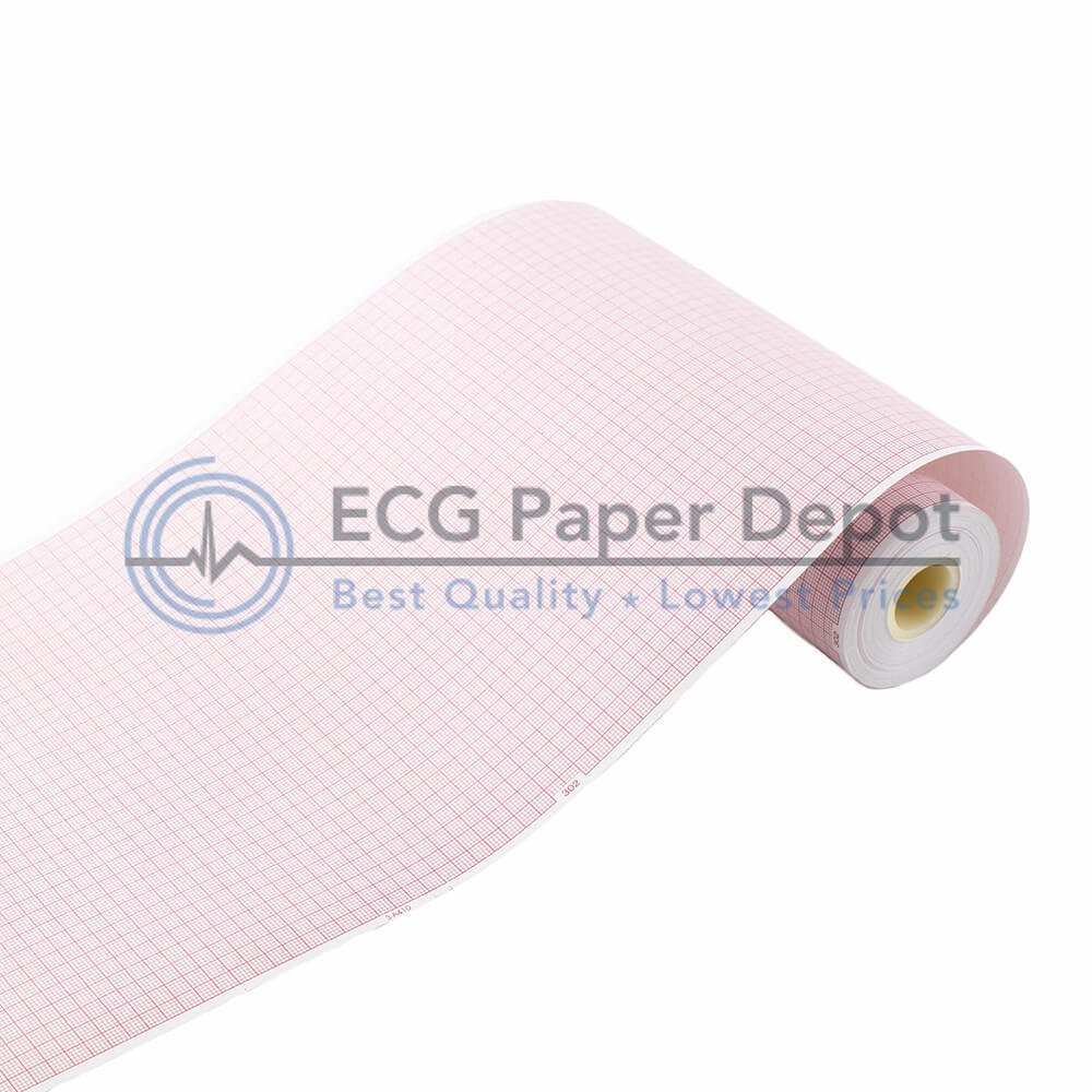 303 Medical Cardiology Recording Chart Paper - 25 Rolls Per Case, 182mm x 100ft, Red Grid - Ideal for ECG/EKG Monitoring in Hospitals & Clinics