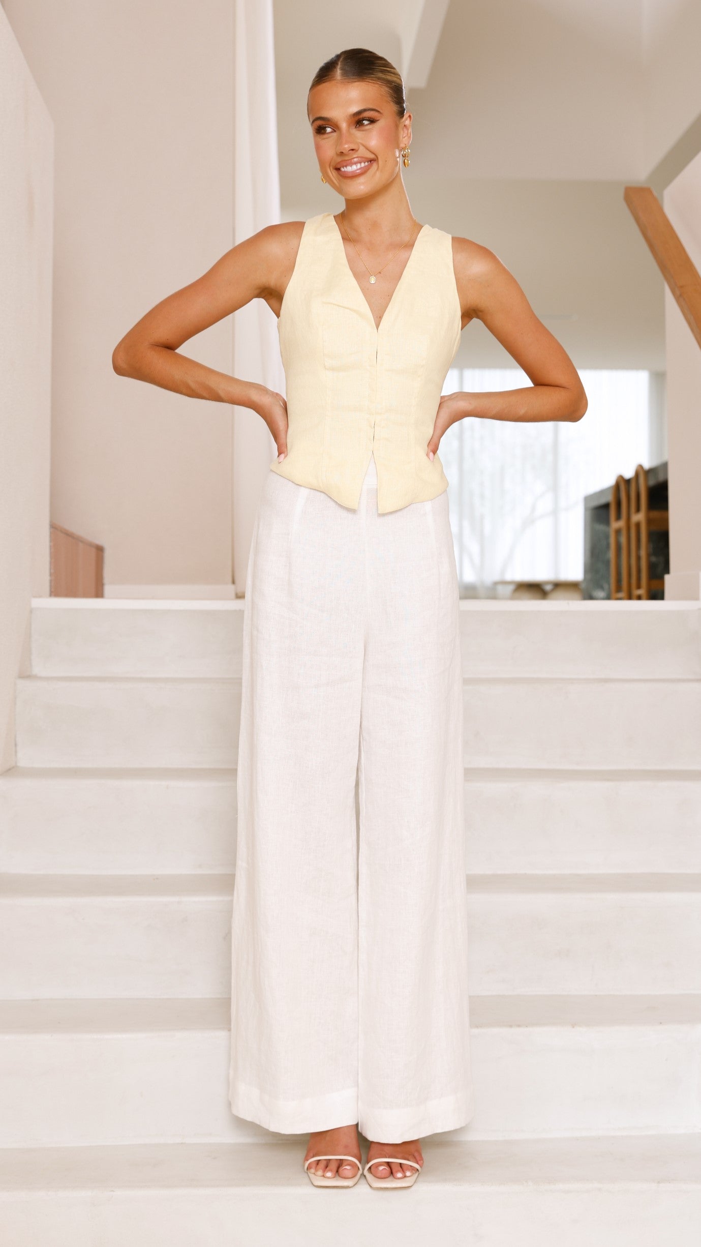 Brianne Linen Vest for Women - Breathable Yellow Summer Waistcoat | Perfect for Beach Outfits, Casual Wear & Office Style
