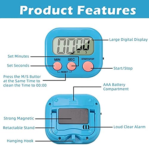 **Large Digital Kitchen Timer for Kids - Oversized Display, Magnetic Back & Loud Alarm - Perfect for Cooking, Classroom, Bathroom, Teachers & Parents (Blue)**    *Ideal for Baking, Homework, Time Management & Teaching Kids Responsibility*