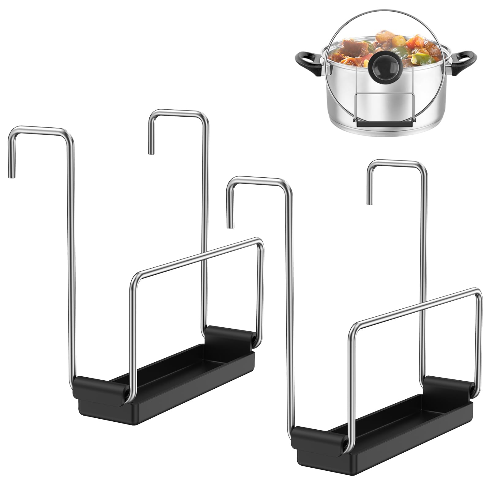 2 Pack Stainless Steel Slow Cooker Lid Holder - Hands-Free Crock Pot Lid Organizer with Silicone for Most Slow Cookers - Keeps Countertops Clean - Perfect for Kitchens, Cooking, and Meal Prep (Black)