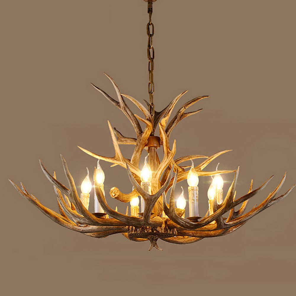 8-Light Deer Horn Antler Chandelier - Rustic Resin Lighting Fixture for Kitchen Island, Dining Room, Foyer & Study | Perfect for Cabin, Lodge & Western Style Home Decor
