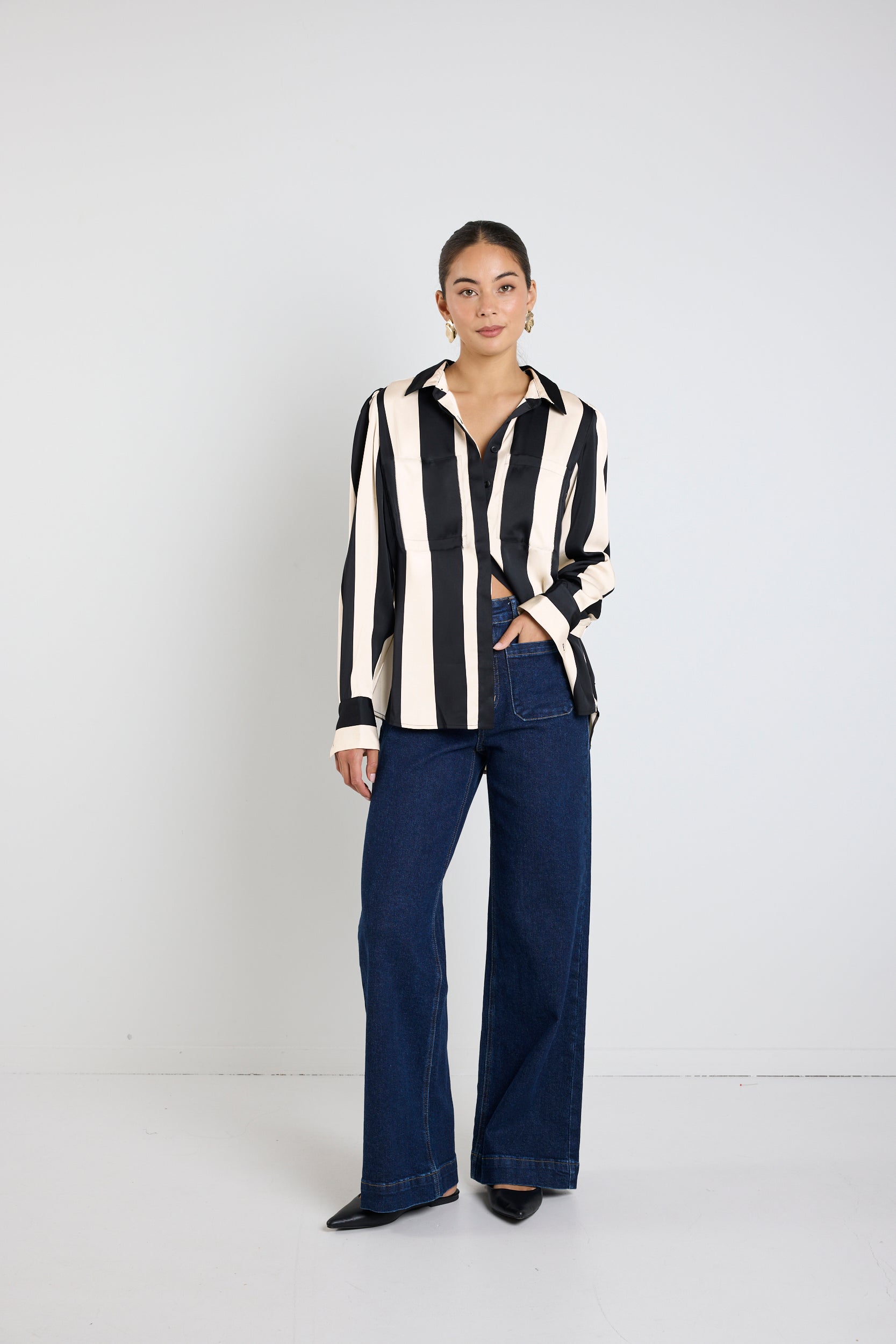 Stylish Solid Black Striped Long Sleeve Blouse for Women - Perfect for Office Wear, Casual Outings & Date Nights