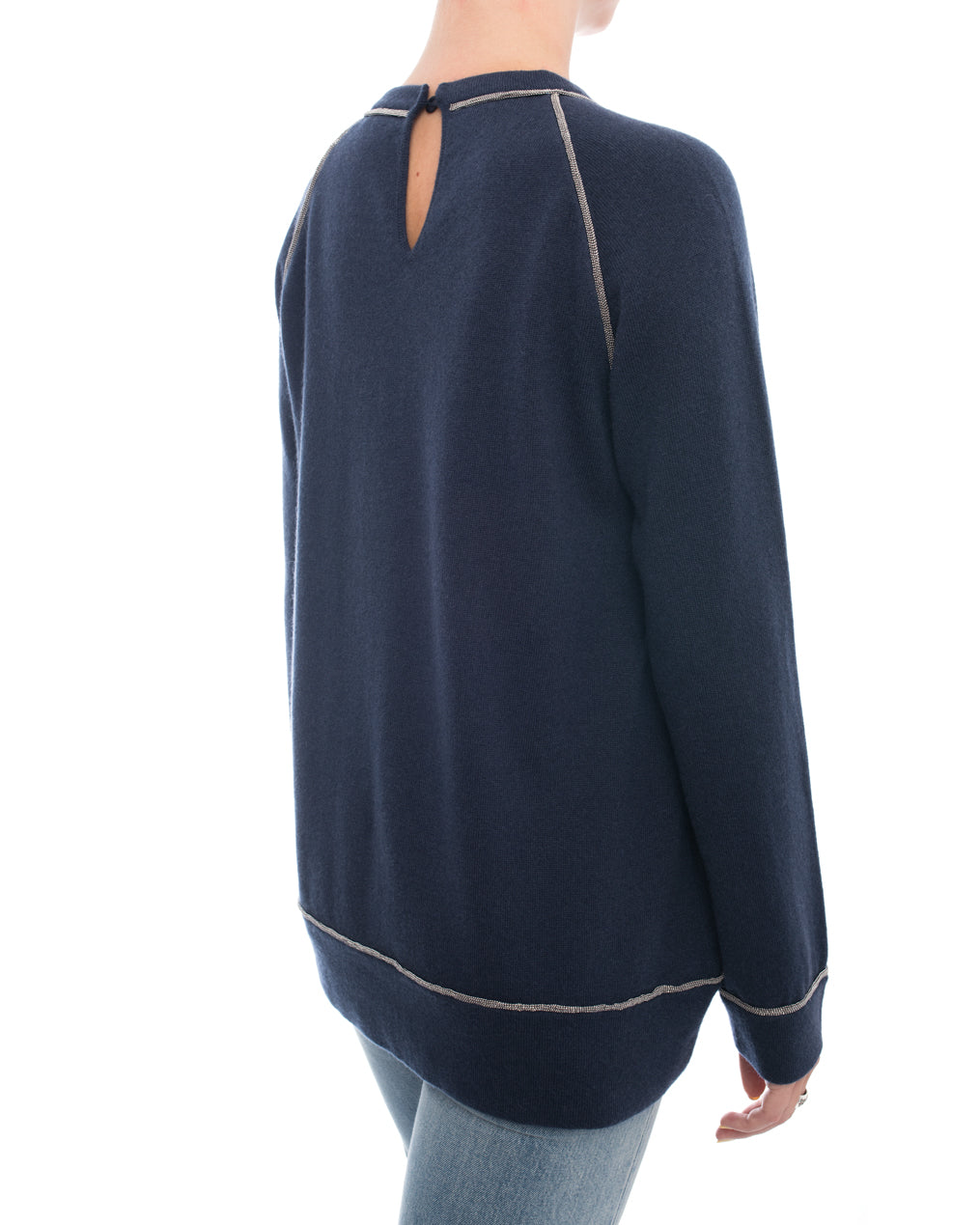 Brunello Cucinelli Navy Blue Cashmere Sweater with Bead Trim - Size M | Luxury Women's Knitwear for Fall & Winter | Perfect for Office, Parties & Holiday Gatherings