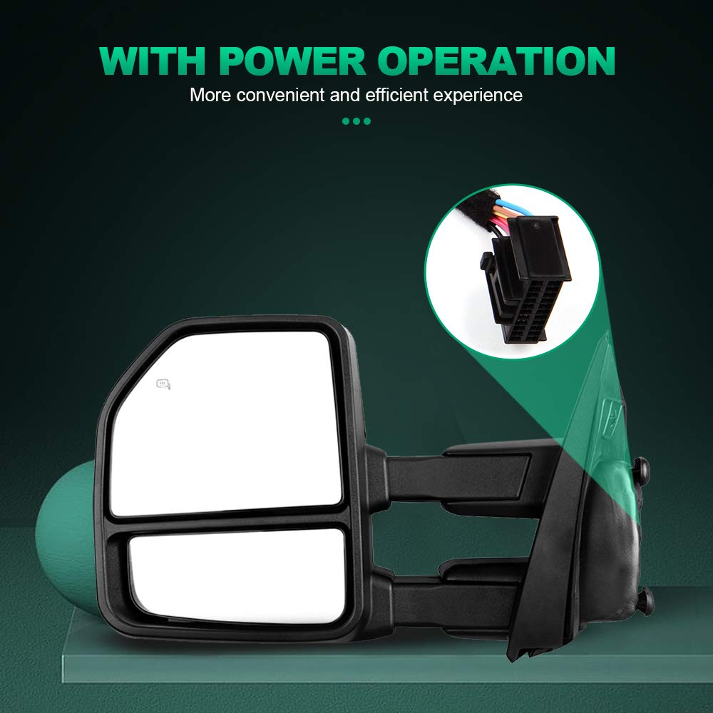 AUTOMUTO Power-Adjustable Towing Mirrors for Ford F150 (2015-2017) - Chrome Heated Mirrors with Turn Signal & Puddle Light - LH Driver & RH Passenger Side - Includes Converter Plug - Perfect for Towing Trailers, Campers & Heavy Loads