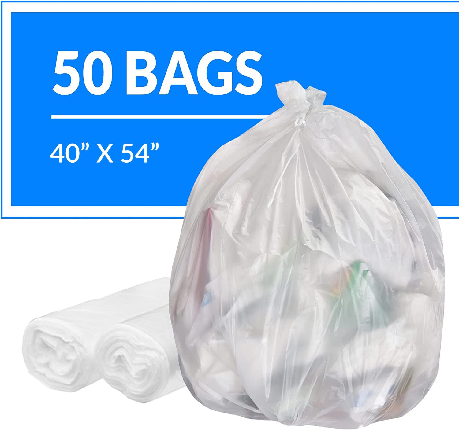 Reli. SuperValue 55-60 Gallon Heavy Duty Trash Bags - 50 Count | Clear Multi-Use Garbage Bags | Made in USA | Perfect for Kitchen, Office, Commercial & Outdoor Use