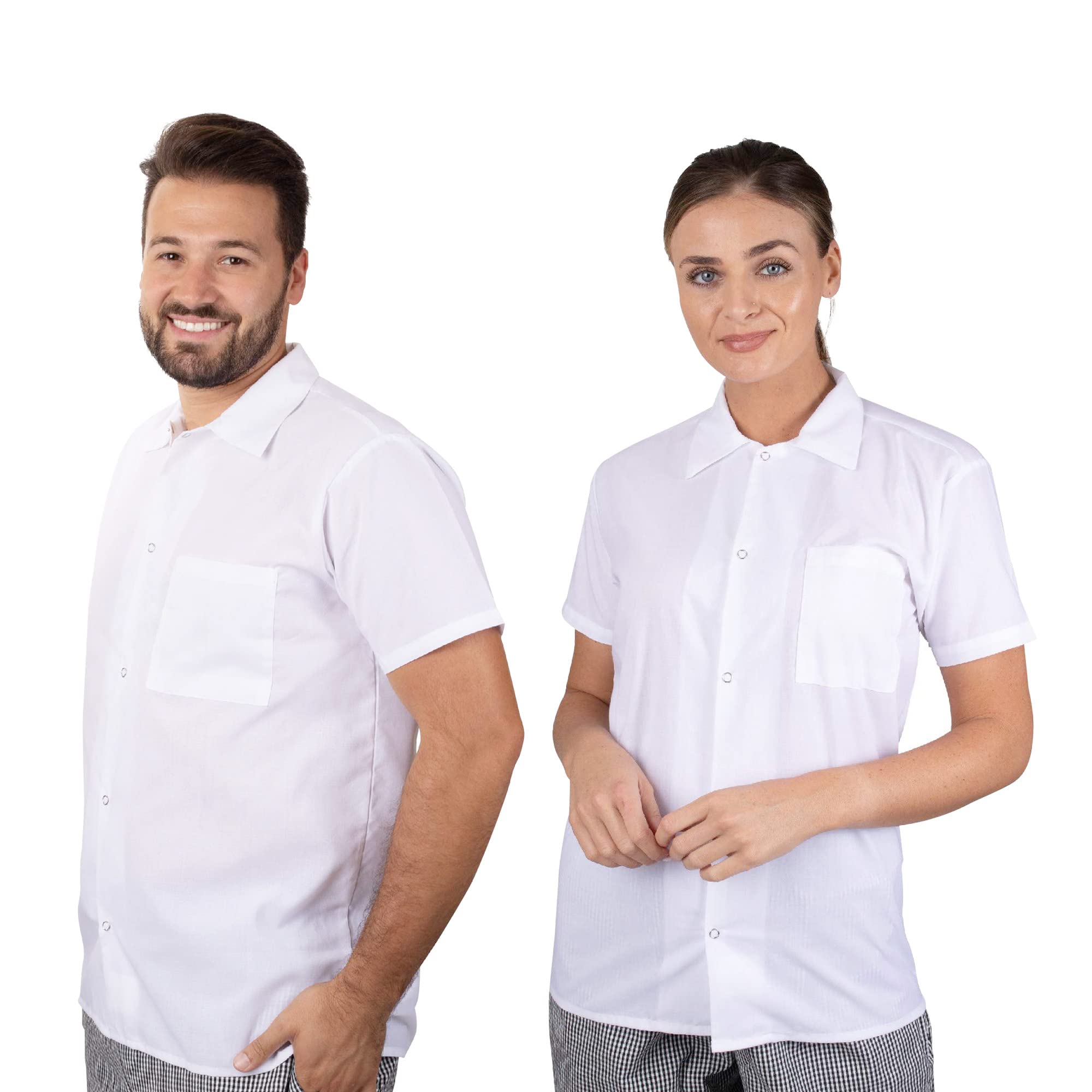 Professional Chef Shirts White Bulk Packs - 12 Pack Cotton Chef Uniforms for Men & Women - Restaurant Kitchen Cooking Baking Workwear