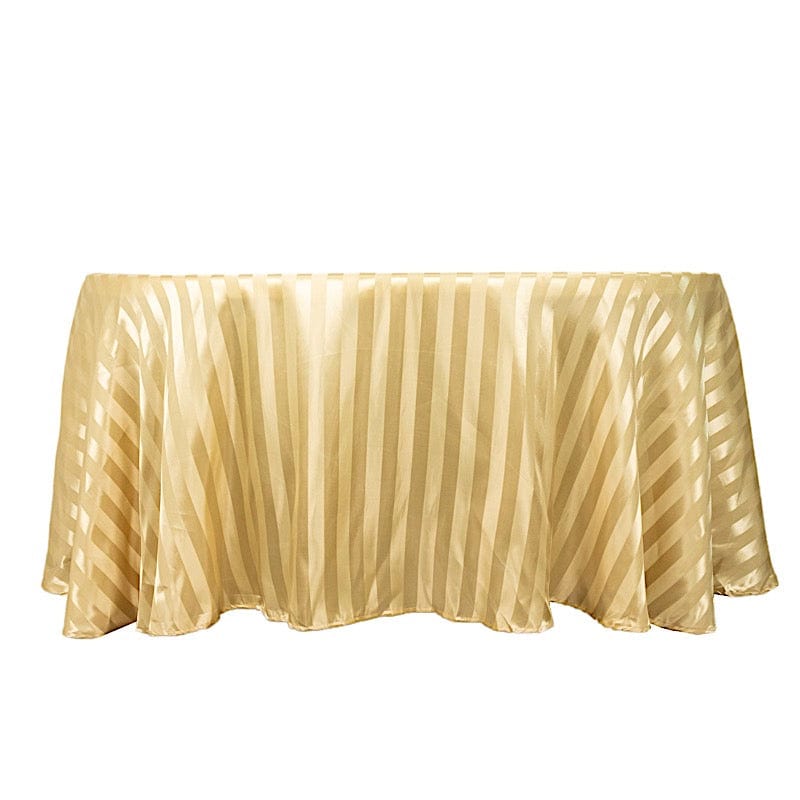 120 Stripes Satin Round Tablecloth - 60 Inch Elegant Wedding Party Table Cover for Banquet, Reception, and Special Events - Perfect for Dining Room Decor and Celebration Decorations