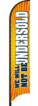 OVERSTOCK Feather Flag Banner - 'We Will Not Be Undersold' Promotional Burst Flag - High Visibility Outdoor Advertising for Retail Stores, Car Dealerships & Sales Events