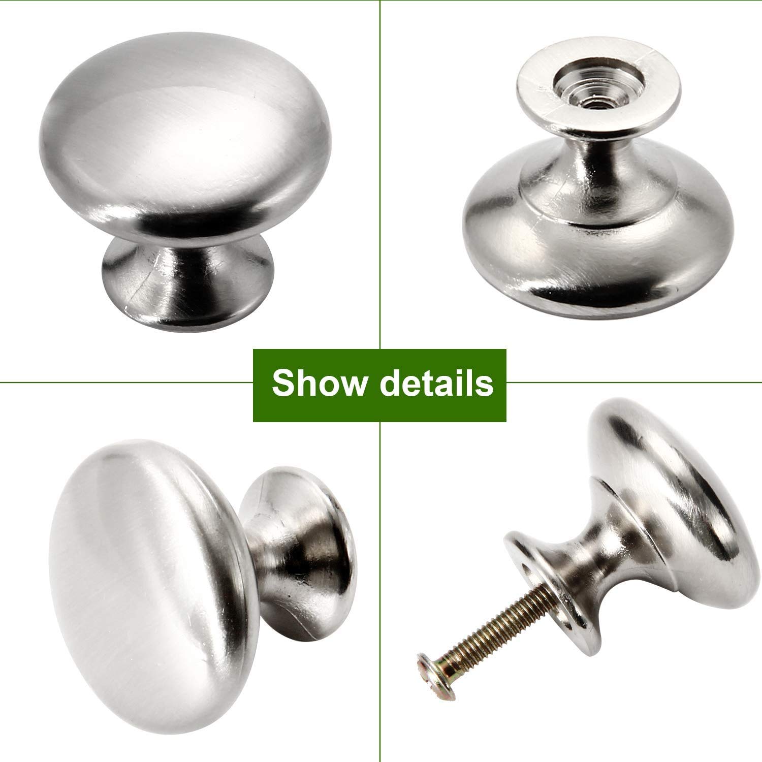 30 Pack Brushed Nickel Cabinet Knobs with Screws - Silver Dresser Drawer Handles for Kitchen Cabinets, Cupboards, Wardrobes | Perfect for Home, Bathroom & Bedroom Furniture Hardware Upgrade