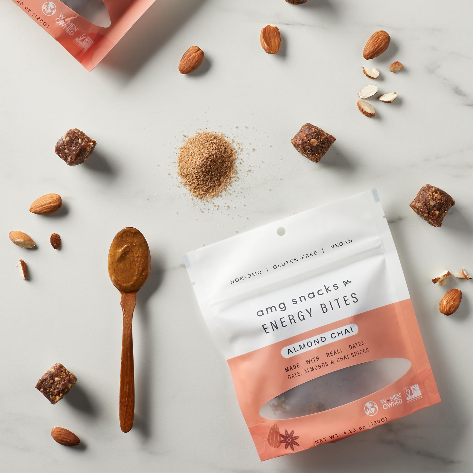 AMG Snacks Almond Chai Energy Bites - 4.3 oz, Pack of 3 (36 Bites Total) | Vegan Protein Bars with Dates & Nuts | Non-GMO, Gluten Free, All Natural Ingredients | Healthy On-the-Go Snack for Hiking, Workouts & Office Breaks