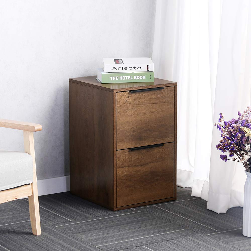 Rustic Wood Vertical 2-Drawer File Cabinet with Hanging Bars - Letter Size Under Desk Storage for Home Office (Brown) - Perfect for Organizing Documents in Small Spaces & Home Office Decor