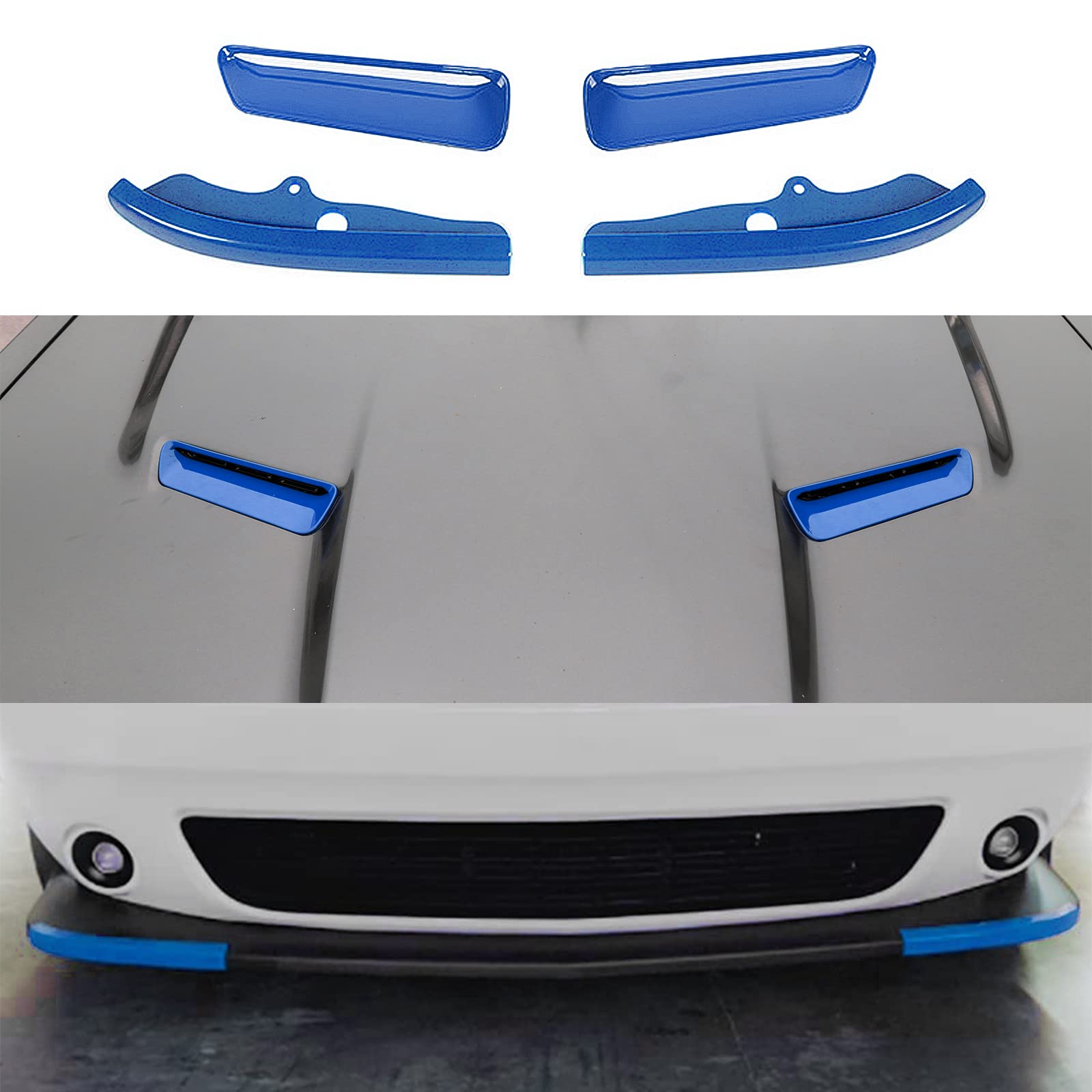2015-2024 Dodge Challenger Hood Air Conditioner Outlet Cover - Blue ABS Front Bumper Lip Splitter Protector Replacement (4PCS) | Exterior Accessories for Enhanced Aerodynamics & Style