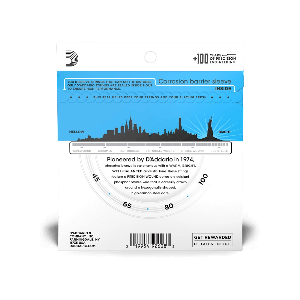 D'Addario Regular Light Long Scale Acoustic Bass Strings 45-100 Gauge - Perfect for Studio Recording & Live Performances