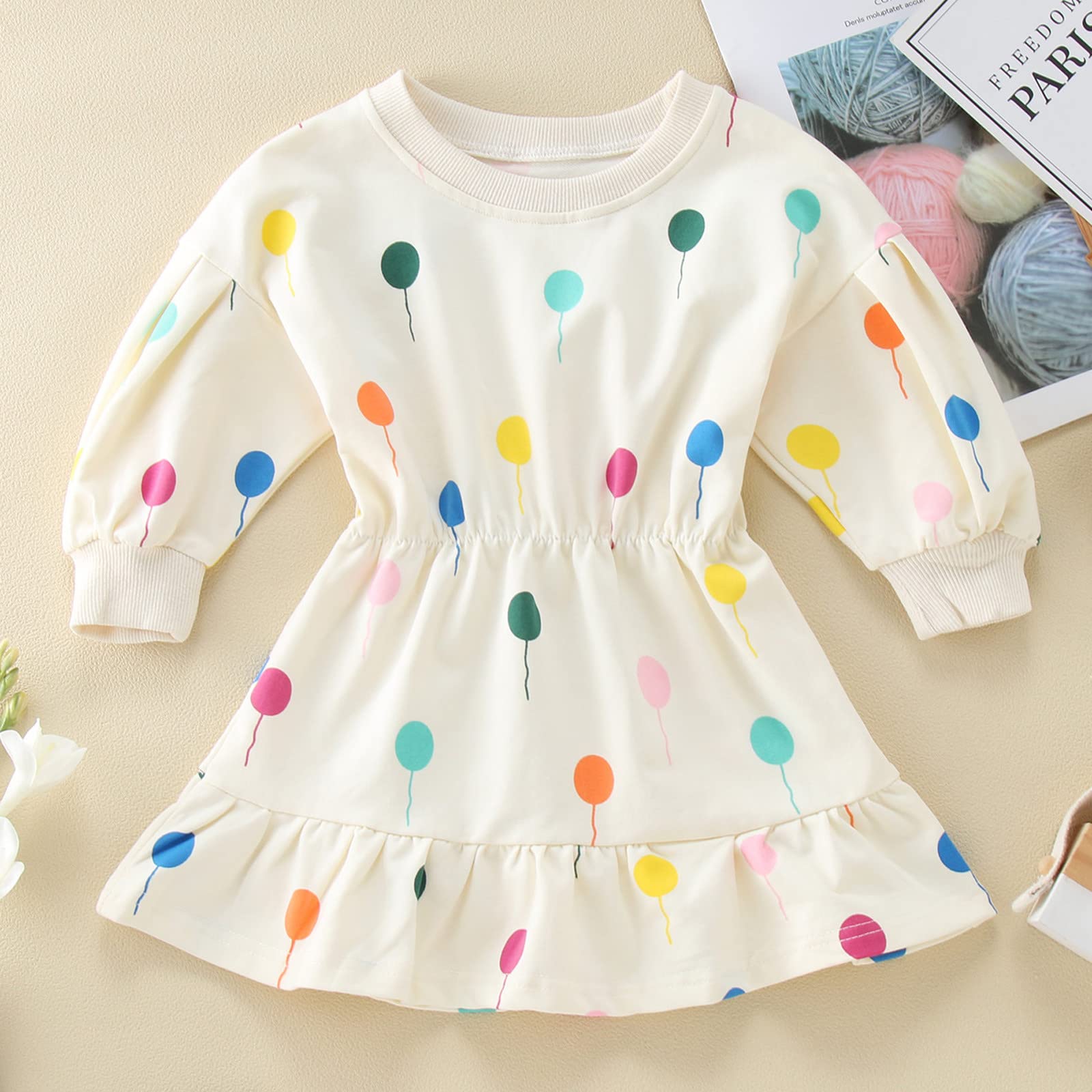 EnJoCho Summer Baby Girl Outfits - Colorful Princess Dresses & Sweatshirts for Parties (Beige, 18-24 Months) | Perfect for Birthday Celebrations, Photo Shoots & Special Occasions