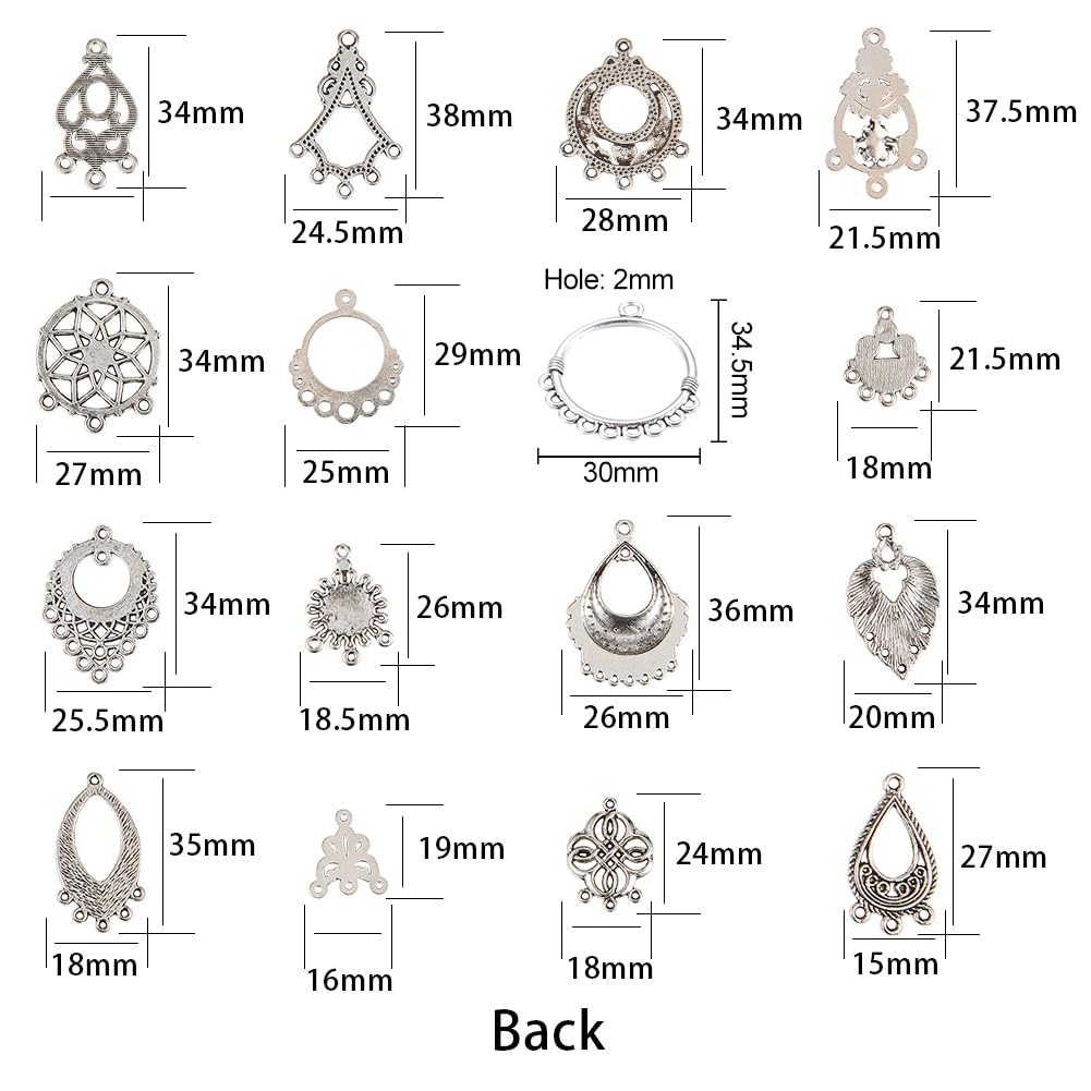 SUNNYCLUE 64Pcs Tibetan Style Earring Charms - Antique Silver Jewelry Connectors for DIY Earrings, Necklaces & Bracelets - Perfect for Boho, Ethnic & Handmade Jewelry Making