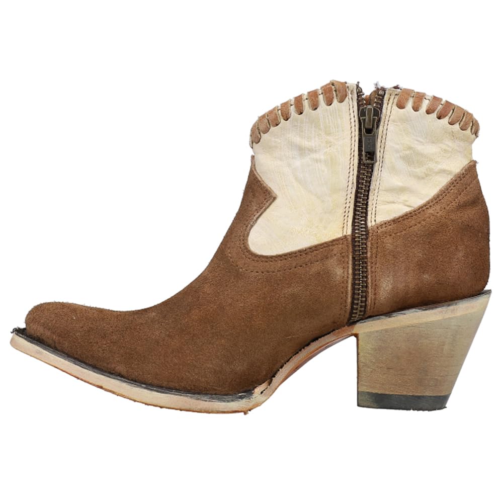 Women's Corral Boots - Sand & Brown Woven Round Toe Ankle Boots with Zipper | 2-3
