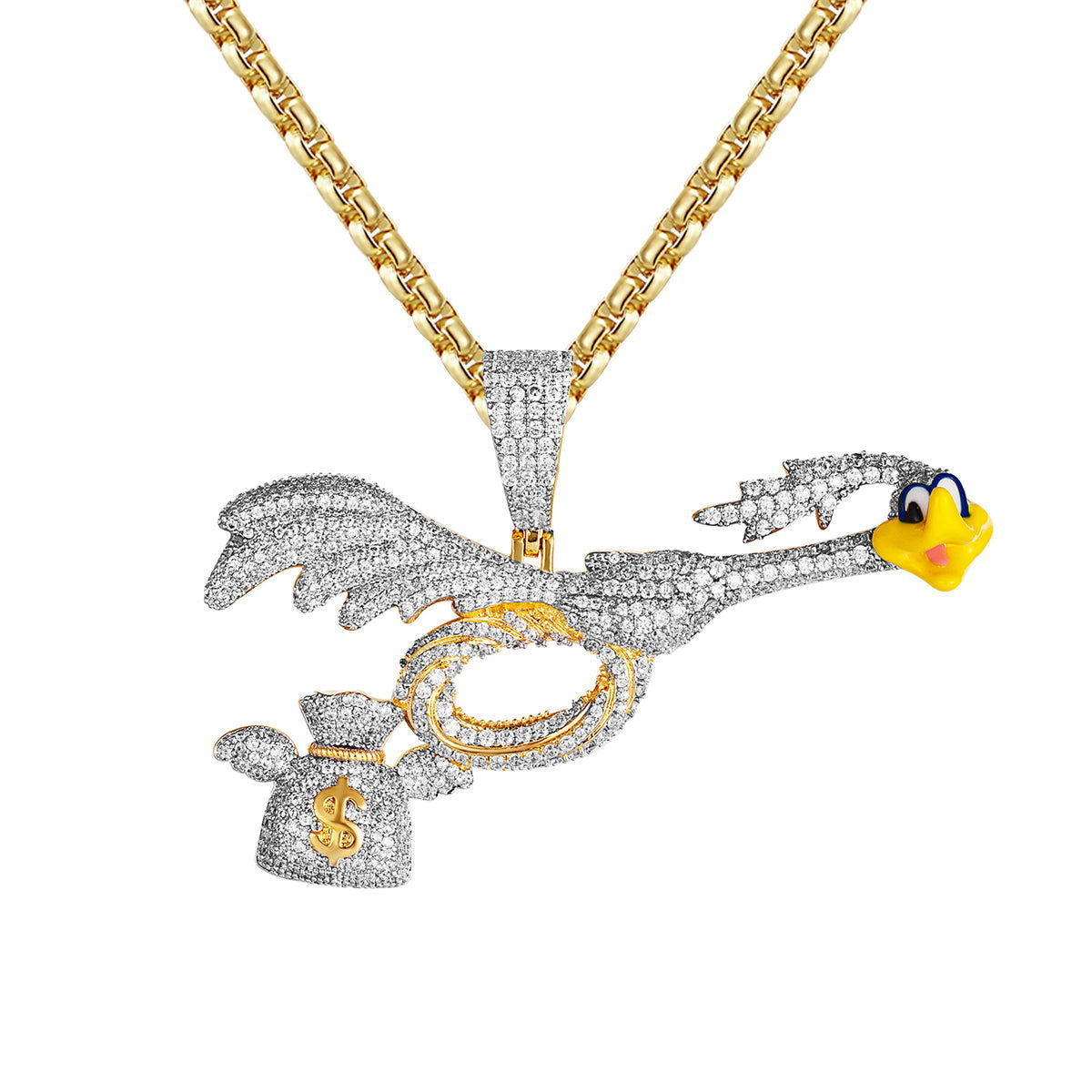 Sterling Silver 3D Bird Money Bag Pendant Necklace for Men - Unique Dollar Sign Charm Jewelry Gift for Birthday, Anniversary & Hip Hop Fashion Accessories