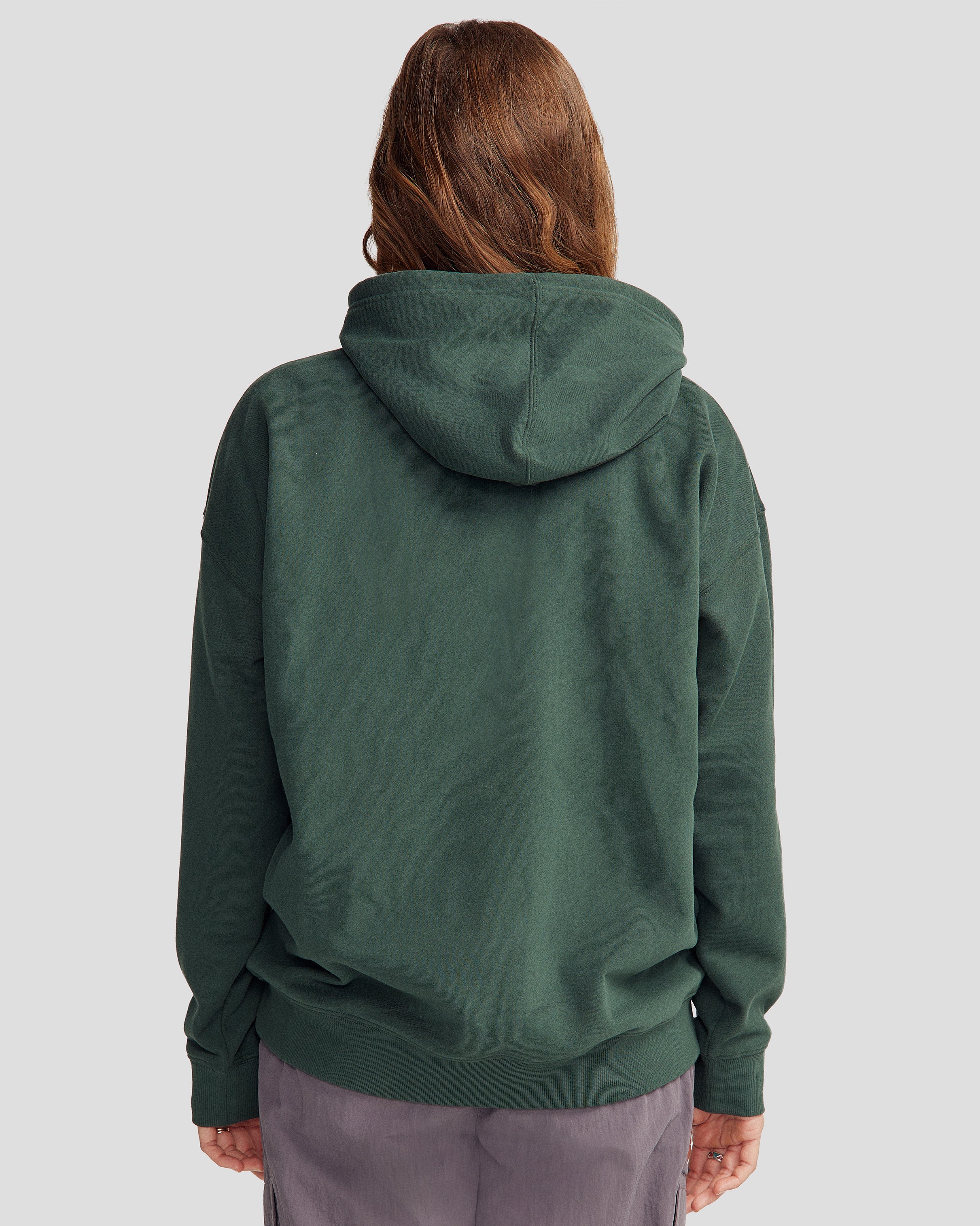 Women's Cozy Brushed Fleece Hoodie with Peak Badge - Deep Forest Green for Casual Wear & Outdoor Activities