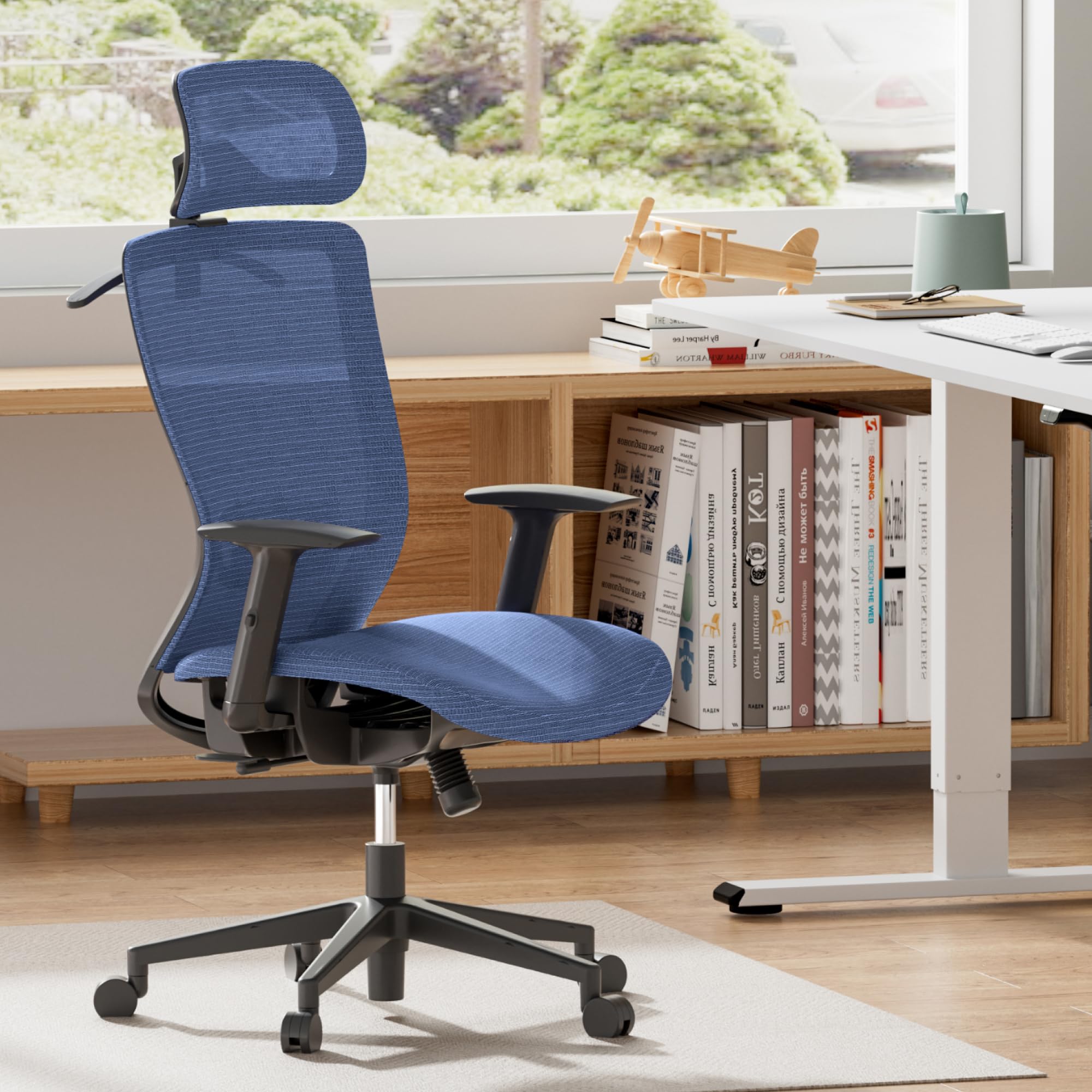 FLEXISPOT Big and Tall Office Chair - Ergonomic Mesh Desk Chair with Sturdy Base & Lumbar Support - Adjustable Home Office Chair for Long Hours Work - Perfect for Professionals & Gamers (Blue)