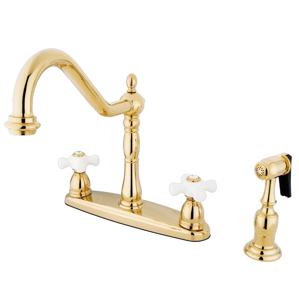 Kingston Brass KB1751PXBS Heritage Centerset Kitchen Faucet - High Arc Pull-Down Sprayer, Oil Rubbed Bronze Finish for Modern Farmhouse & Traditional Kitchens