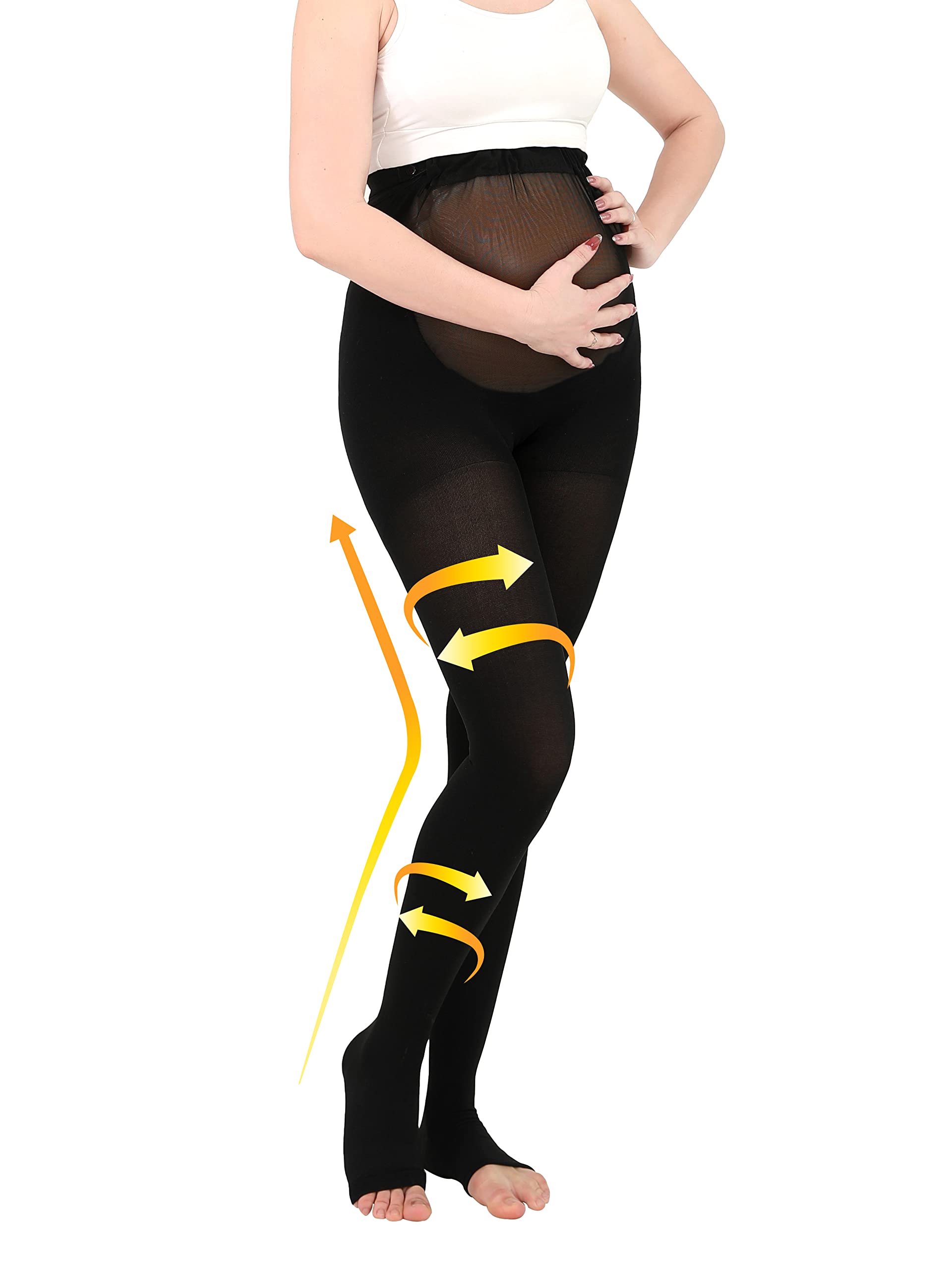 MGANG Maternity Compression Tights - 20-30 mmHg Support for Pregnancy & Varicose Veins | Open Toe for Comfort | Perfect for Work & Travel