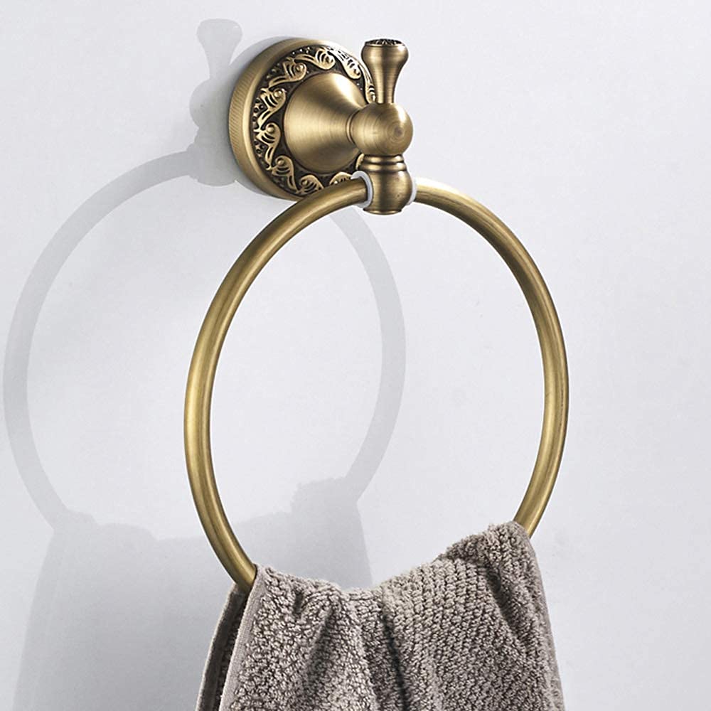 BATHSIR Antique Brass 4-Piece Bathroom Hardware Set - Adjustable Towel Bar, Expandable Towel Holder, Toilet Paper Holder, Towel Ring & Robe Hook - Vintage Carved Wall Mount Accessories for Classic & Farmhouse Style Bathrooms
