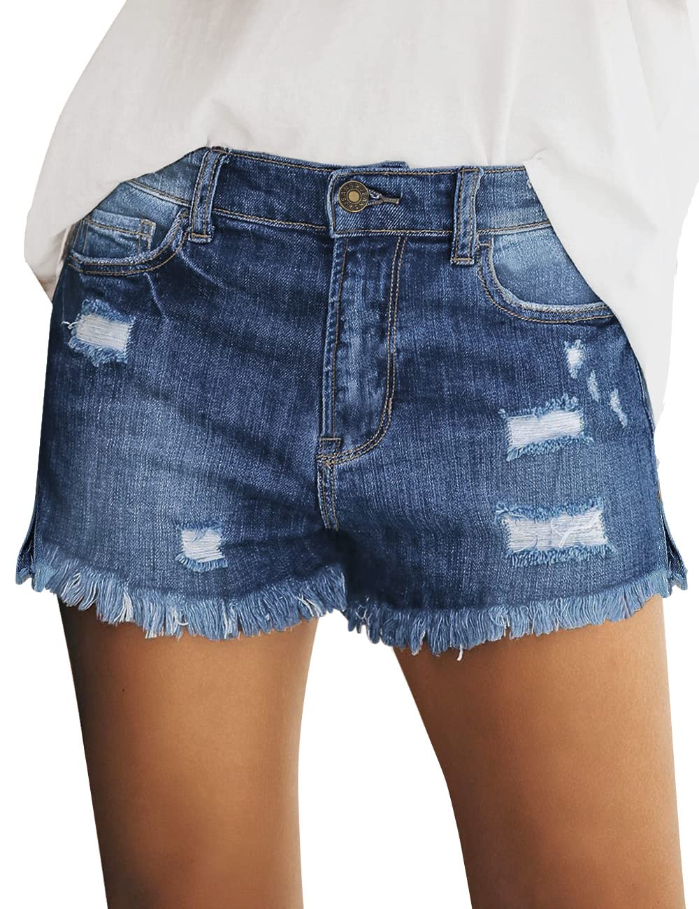 Stylish Women's Ripped Distressed Denim Shorts - High Waist Stretch Jean Shorts for Summer | Perfect for Casual Outings, Beach Trips & Music Festivals