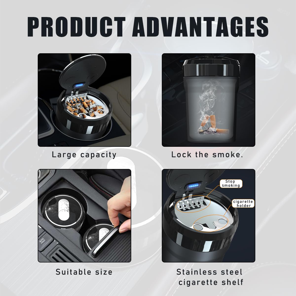 Portable Smokeless Car Ashtray with Lid & LED Blue Light - Universal Cup Holder Ash Tray for Most Vehicles - Compact Auto Accessories (Red, Small) | Perfect for Road Trips, Commuting & Smoking in Car Without Odor