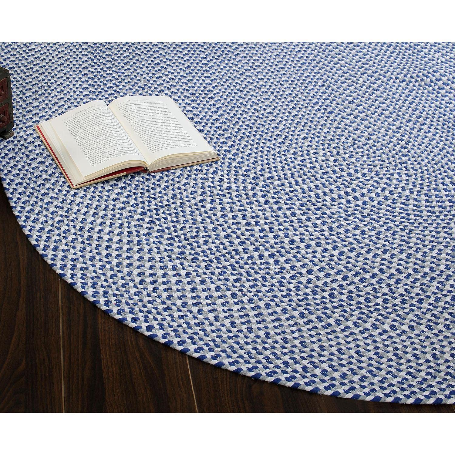 Tri-Color Cotton Braided Farmhouse Rug - Buffalo Check Blue, White & Gray 8' x 10' Oval - Perfect for Living Room, Bedroom & Farmhouse Decor