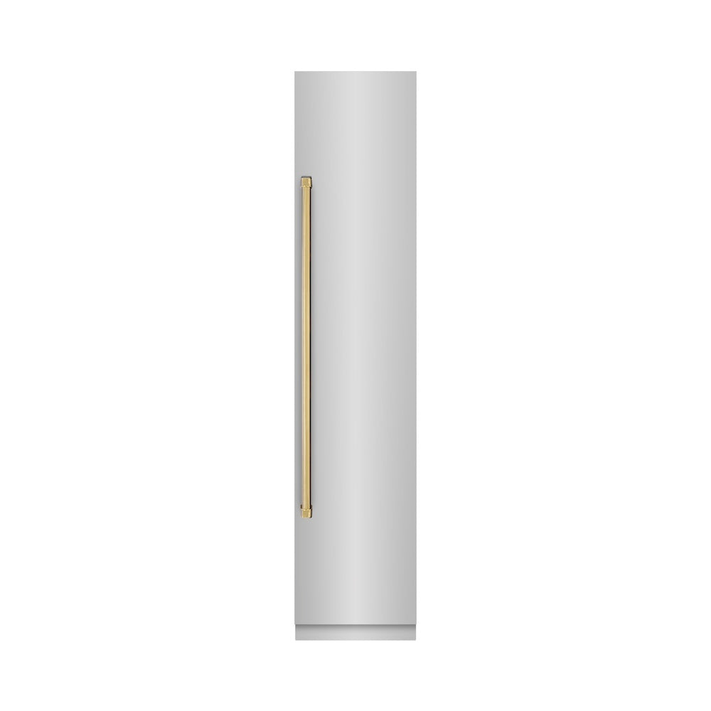 ZLINE Autograph Edition 18 Inch 8.6 cu ft Right Hinge Stainless Steel Column Freezer with Graphite Gray Interior & Polished Gold Accents - Perfect for Home Bars, Basements, and Commercial Kitchens (RCFVRZ 304 18 G)