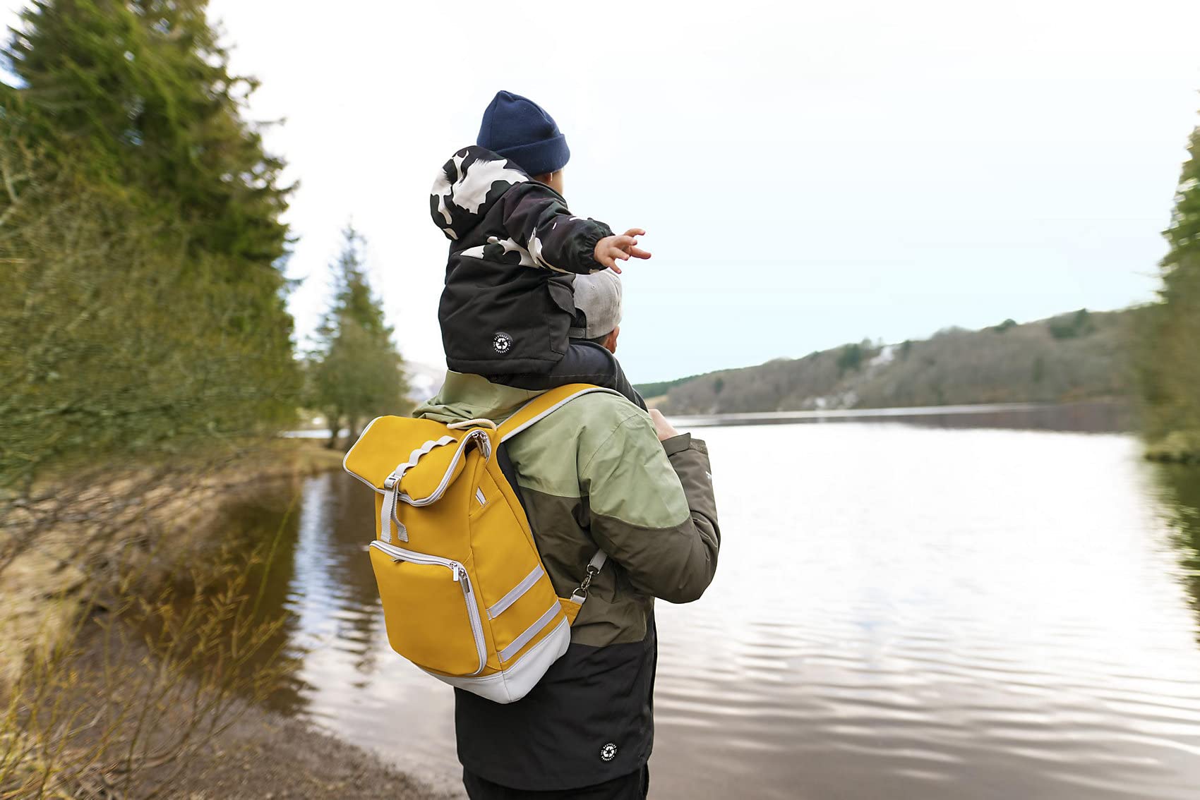 Babymoov Sancy Unisex Diaper Backpack - Waterproof Roll-Top Closure, Large Insulated Pocket, Changing Pad & Organizer (Saffron Yellow) | Perfect for Baby Essentials, Travel, Daycare & On-The-Go Parents