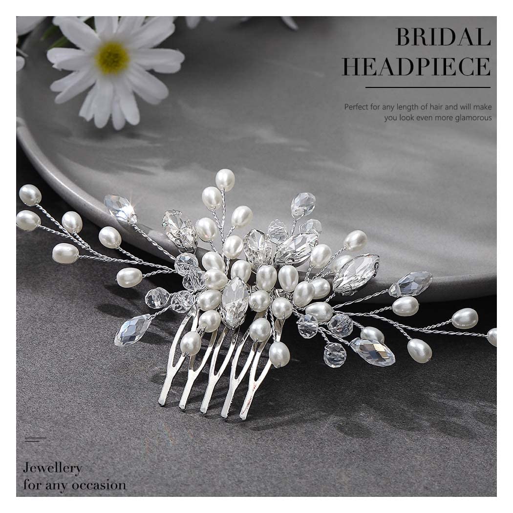Elegant Silver Rhinestone Pearl Wedding Hair Comb - Crystal Bridal Hair Accessory for Women & Girls | Perfect for Brides, Prom, and Formal Events