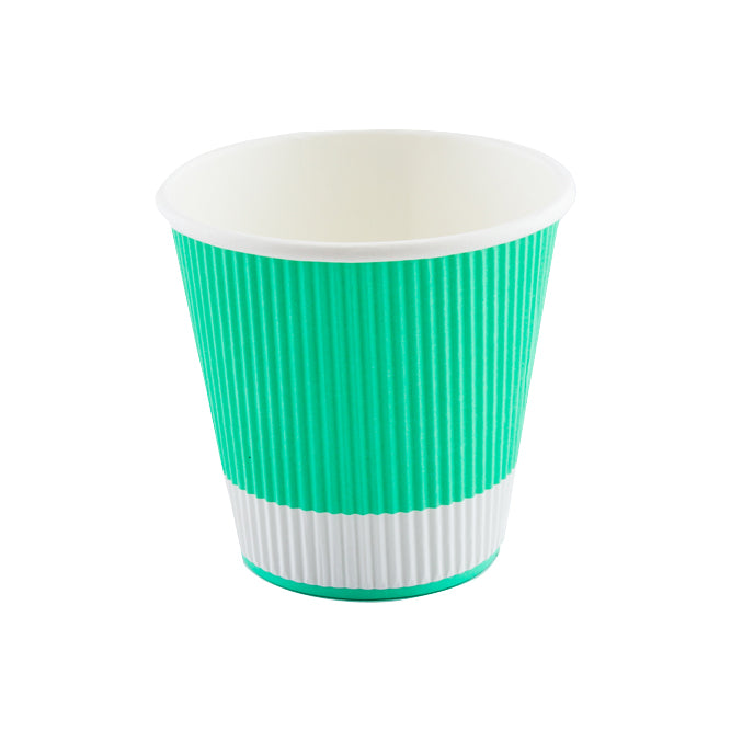 8 oz Light Green Paper Coffee Cups with Ripple Wall - 3.5