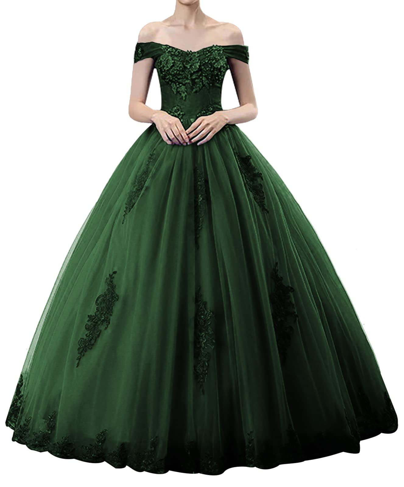 Elegant Long Formal Evening Gowns for Prom, Quinceañera & Ball - Off Shoulder Lace Ball Gown Dress for Special Occasions & Red Carpet Events