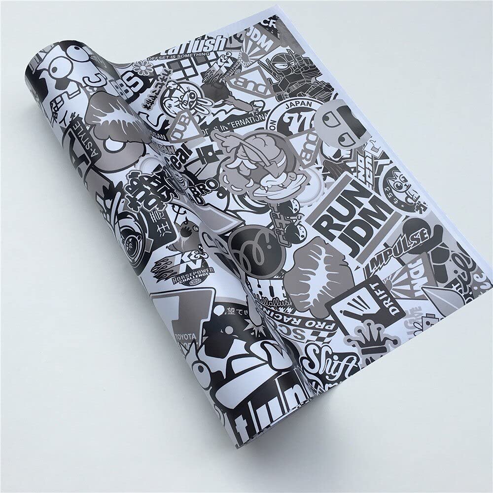 RZL-015-001 Ruiziliang Camo Vinyl Car Wrap Sticker - 152x50cm JDM Black White Design - Waterproof Decal for Vehicles, Laptops, Computers - Perfect for Car Customization, Gaming Setups & Personalization
