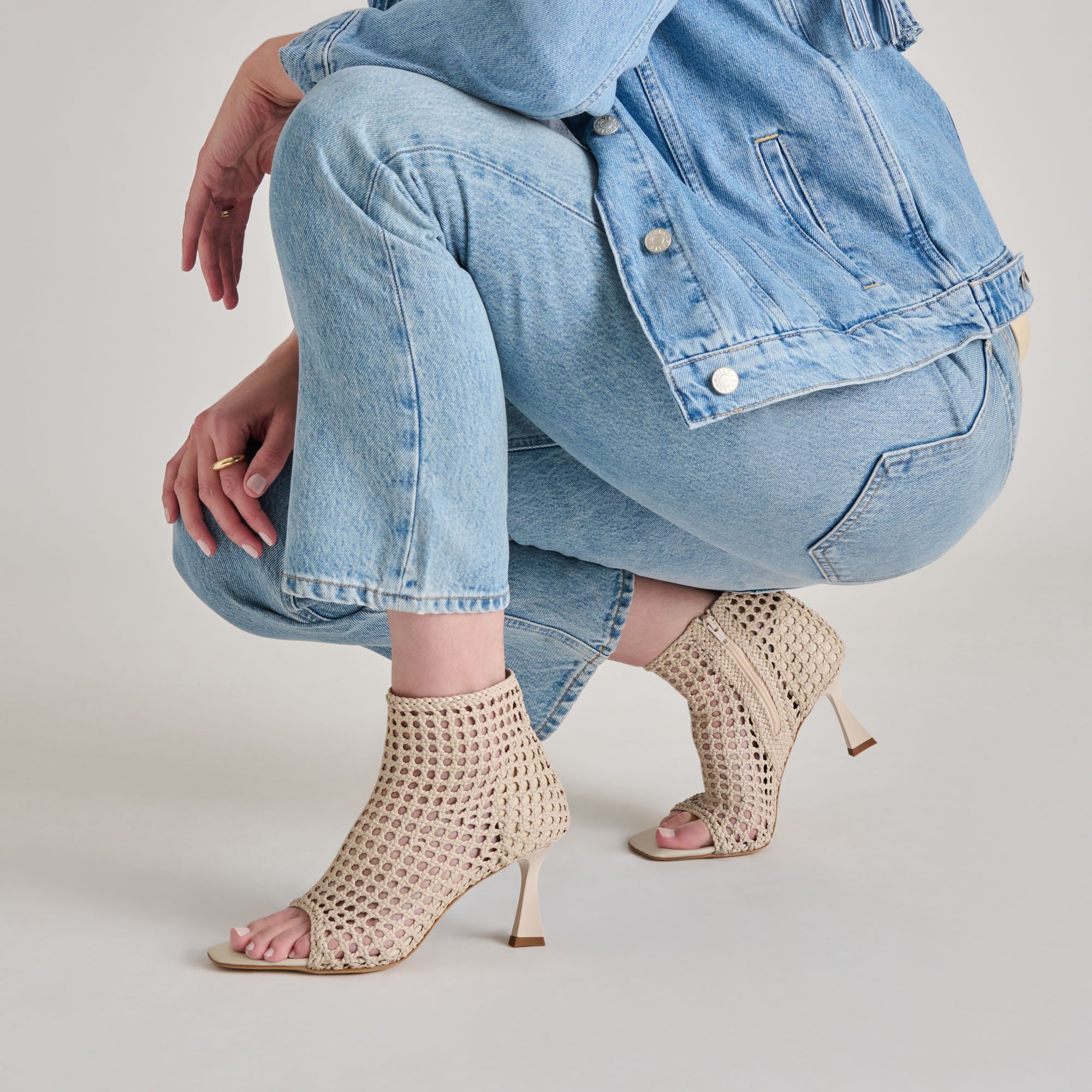 QUIN Heels - Women's Bone Woven Leather High Heels for Party, Wedding & Evening Wear - Comfortable Dress Shoes for Formal Occasions