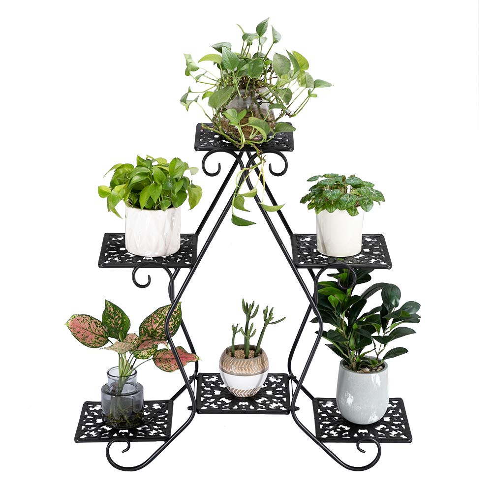GUOXY Artisasset Black Painted 30.3 Inch Tall 5-Tier Plant Stand - Modern Hexagon Design with 3 Layers & 5 Seats for Indoor Plants - Perfect for Living Room, Balcony, or Garden Decor