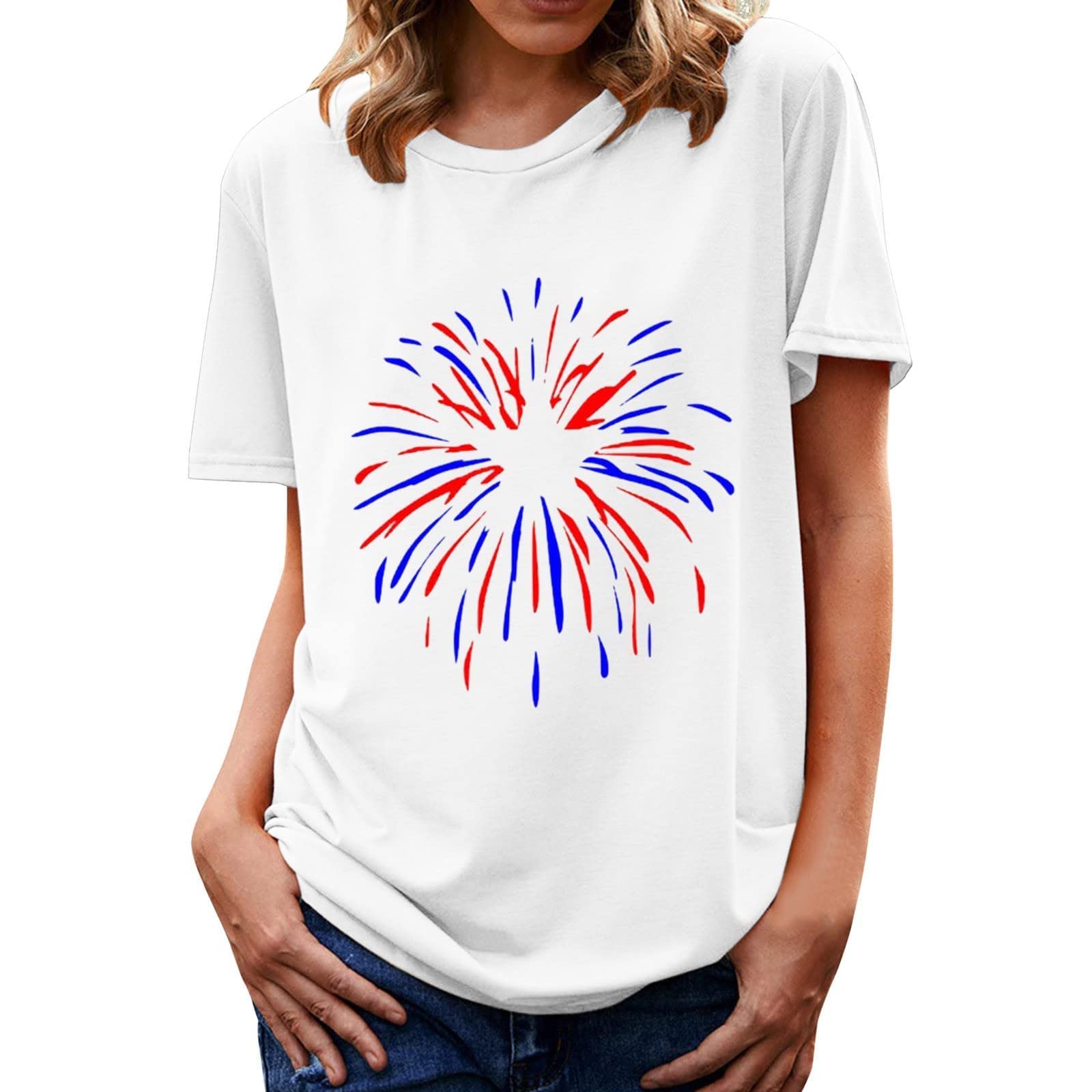 Women's Summer Graphic Tee - 4th of July Patriotic Short Sleeve Crewneck T-Shirt | Casual Loose Fit Holiday Top for Independence Day Celebrations, Beach Outings & Summer Festivals