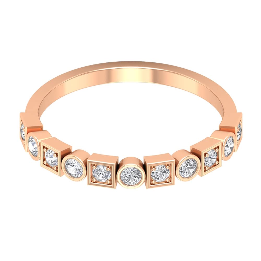 Certified Moissanite Half Eternity Ring for Women - 14K Solid Gold Round & Square Wedding Band - Perfect for Anniversaries, Engagements & Special Occasions