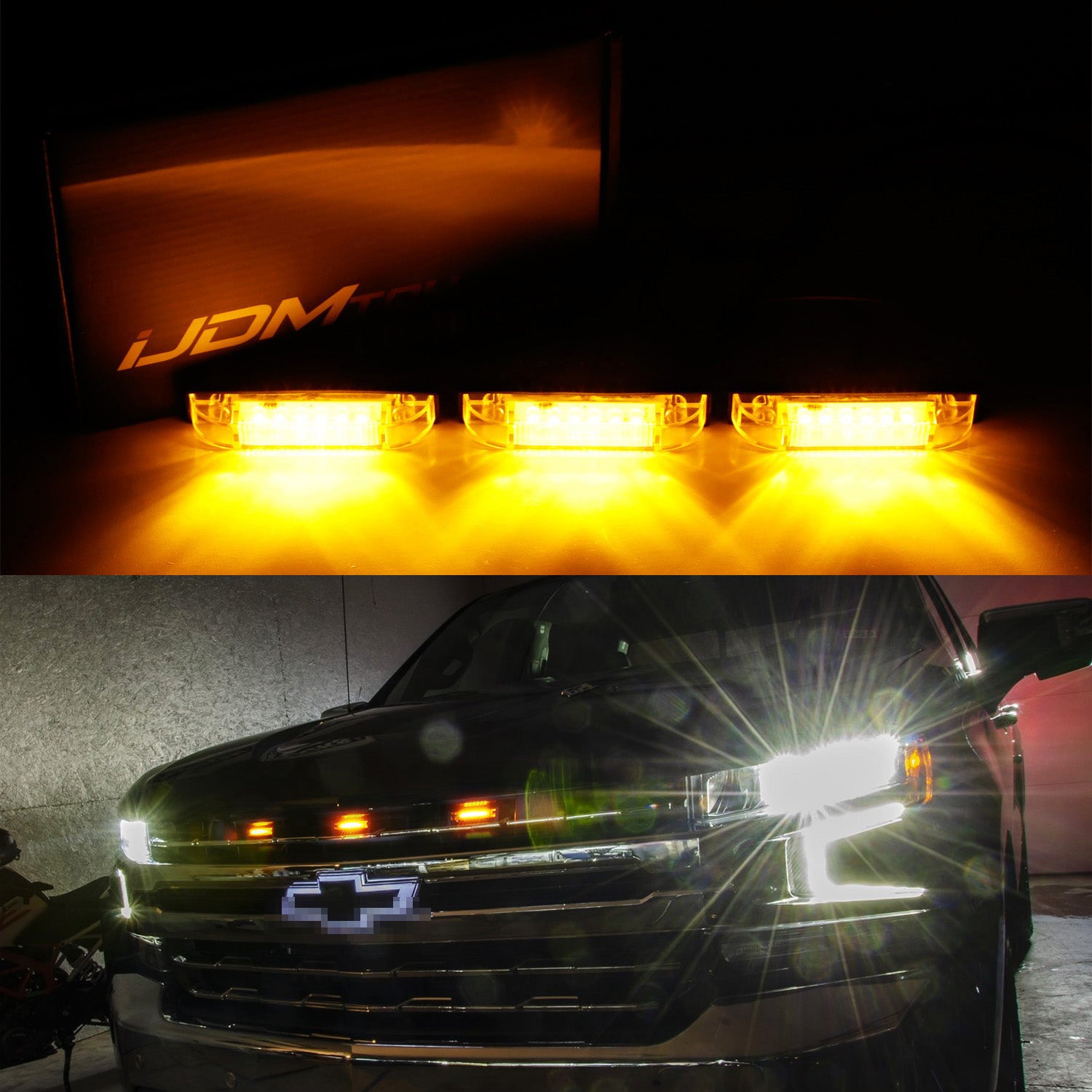 3PCS Amber LED Grille Lights with Bracket for 2019+ Chevy Silverado 1500 2500 3500 - Off-Road Truck Accessories & Night Driving Safety Lights