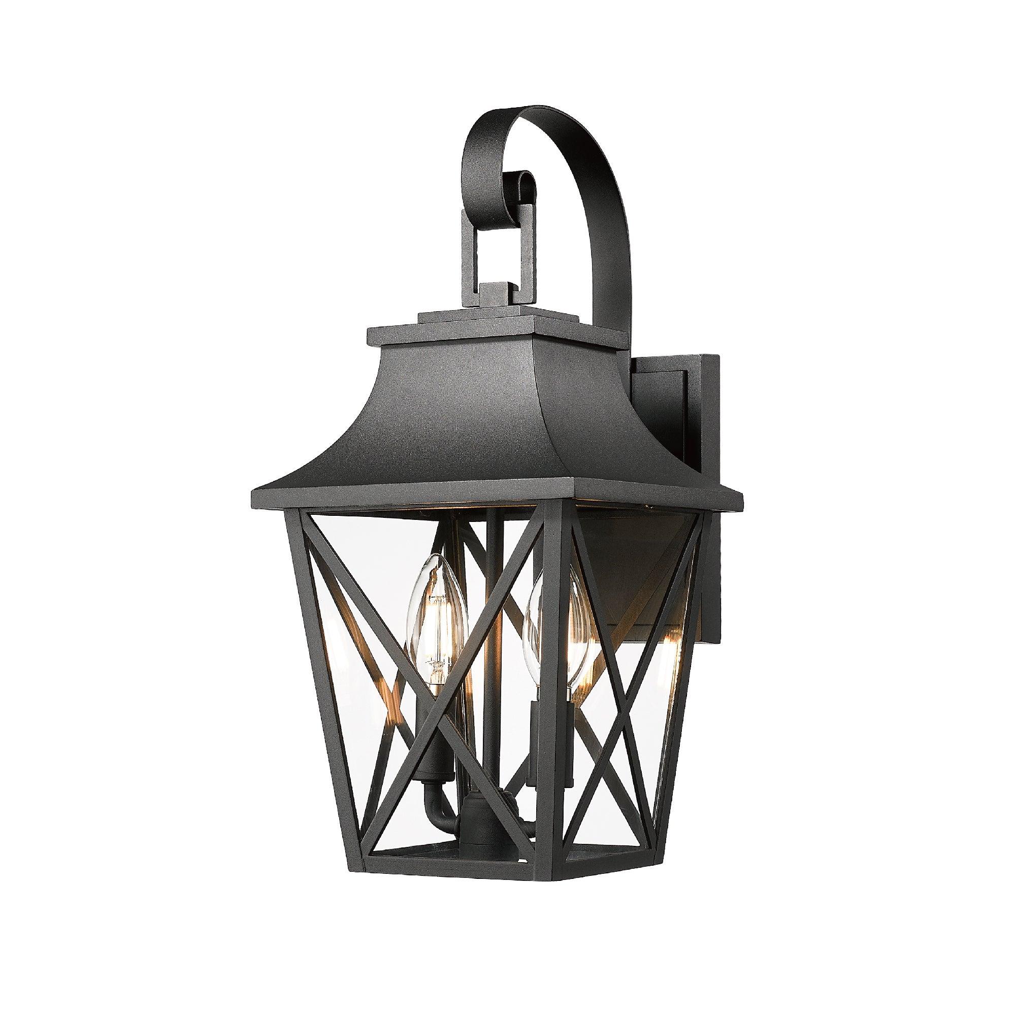 Black Outdoor Wall Lantern 2-Light Set - Modern Waterproof Farmhouse Exterior Sconce Lighting Fixture with Glass Shade - Industrial Porch Light Wall Mount (2 Pack) - Perfect for Patio, Garden, Front Door and Backyard Lighting