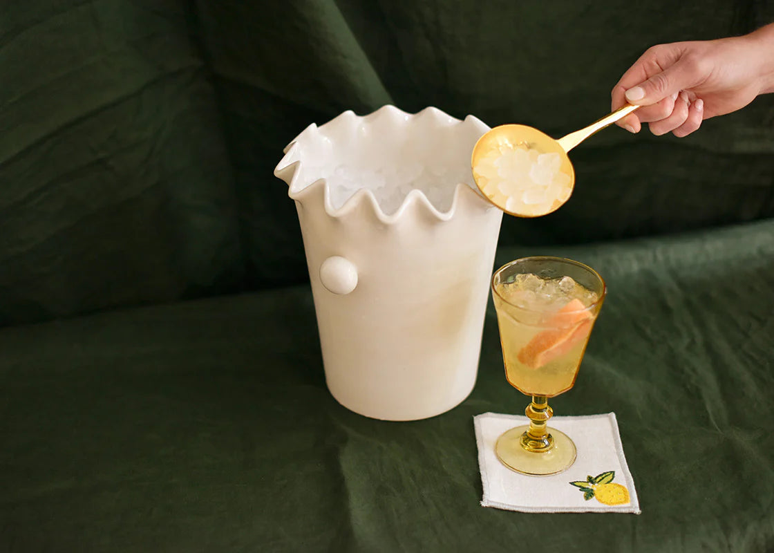 Signature White Ruffle Ice Bucket - Elegant Champagne & Wine Chiller for Weddings, Parties & Home Decor