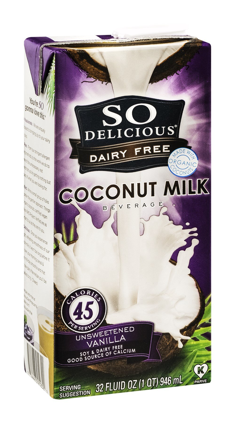 So Delicious Organic Unsweetened Vanilla Coconut Milk - 32 Fl Oz (Pack of 12) | Dairy-Free, Vegan, Gluten-Free | Perfect for Smoothies, Coffee & Baking