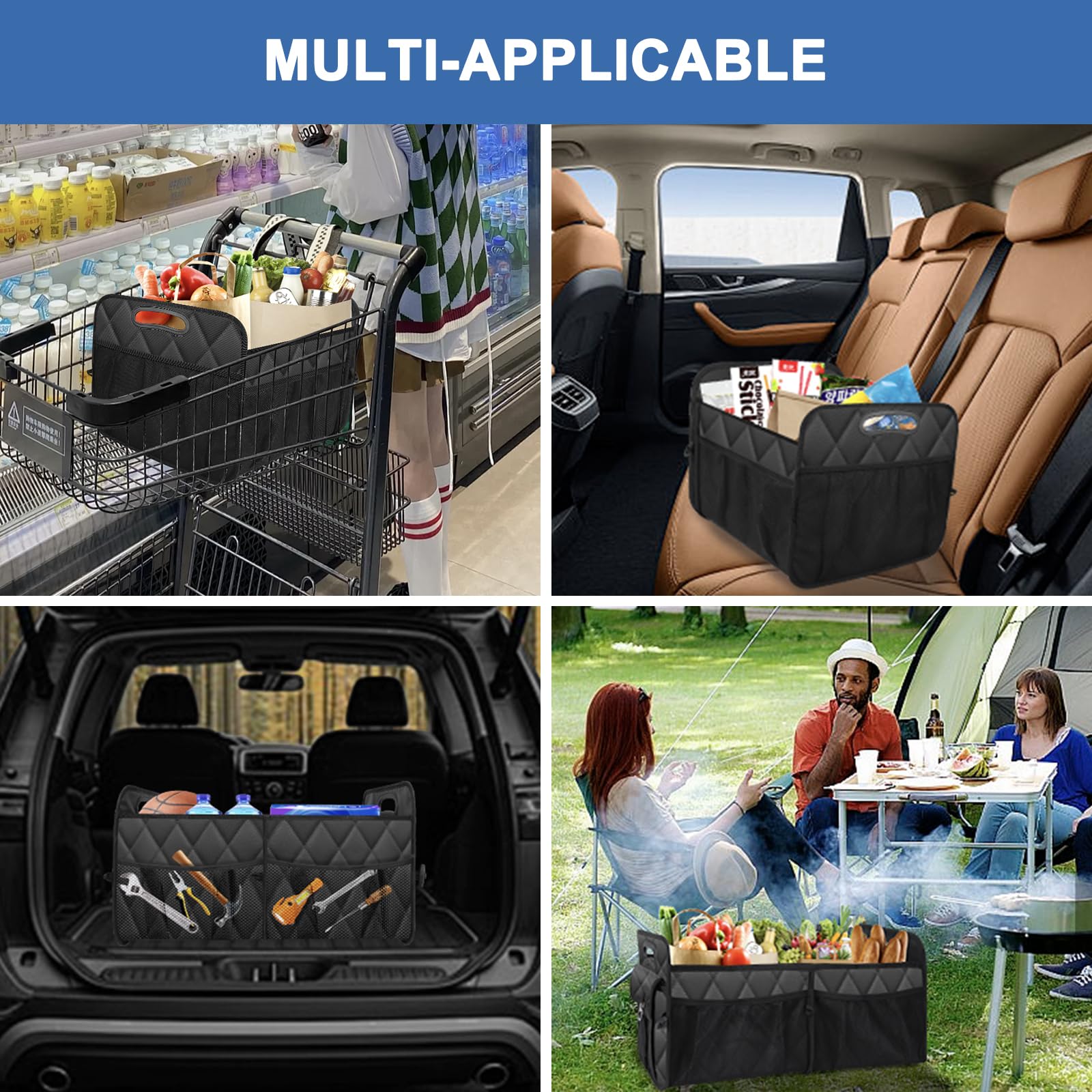 Collapsible Car Trunk Organizer - Portable SUV Storage Bag for Women & Men - Fits Any Car, SUV, Mini-Van - Black | Perfect for Road Trips, Grocery Shopping & Travel Accessories