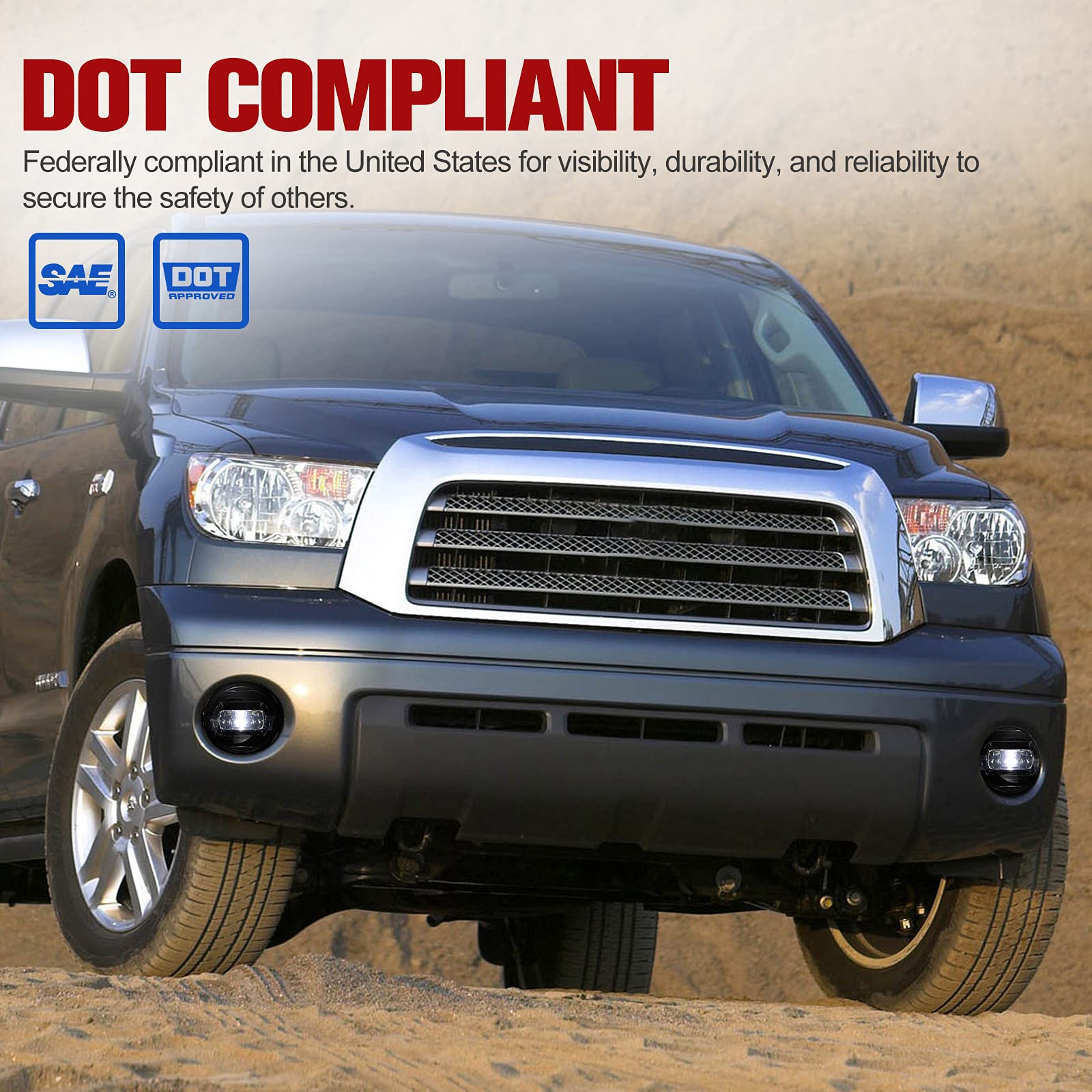 FIERYRED LED Fog Lights for Toyota Tundra 2007-2013 & Sequoia 2008-2011 - Direct OEM Replacement with Clear Lens, IP68 Waterproof - Perfect for Off-Roading, Night Driving and Inclement Weather Conditions