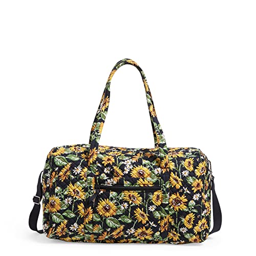 Vera Bradley Women's Cotton Lay Flat Travel Duffle Bag - Lightweight Carry-On Weekender for Gym, Beach & Overnight Trips