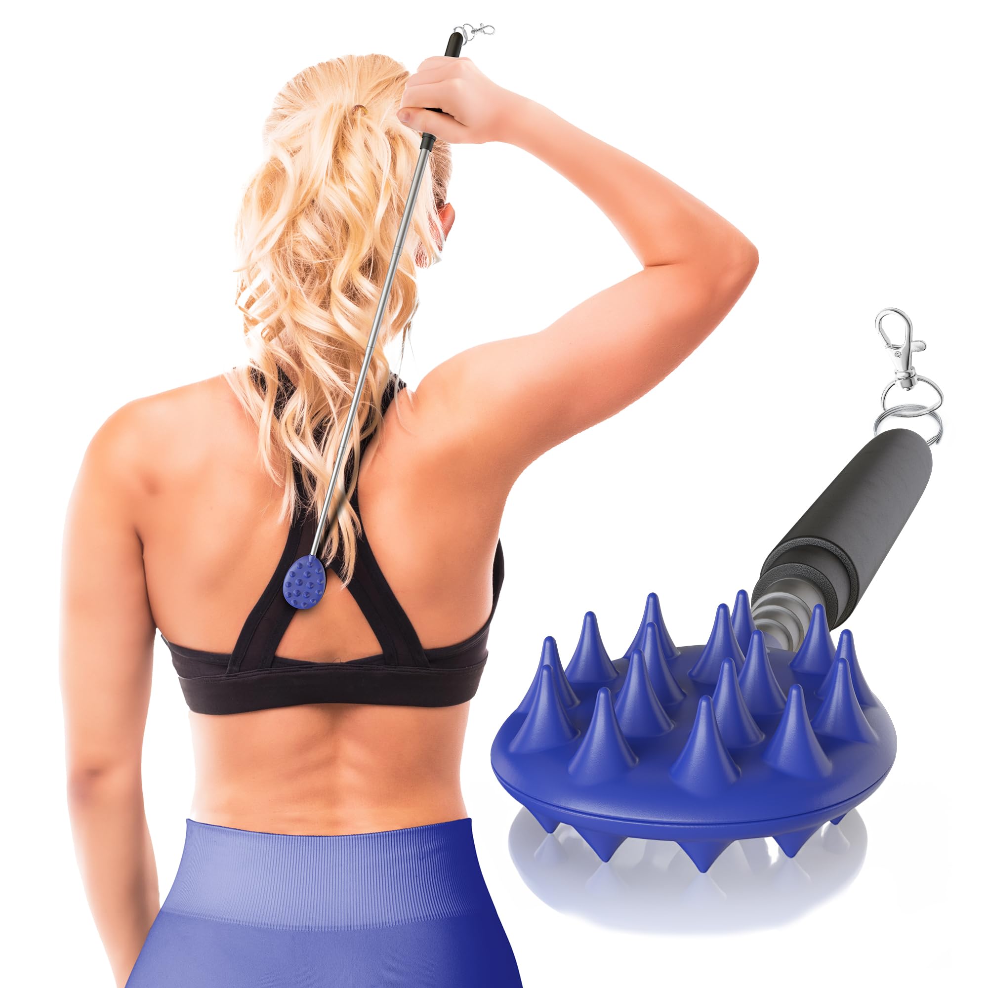 Extendable Back Scratcher for Adults - Dual-Sided Cactus Design Itch Relief Tool (Extends to 24.5 Inches) - Perfect Gift for Men & Women - Use at Home, Office or Travel (Blue)