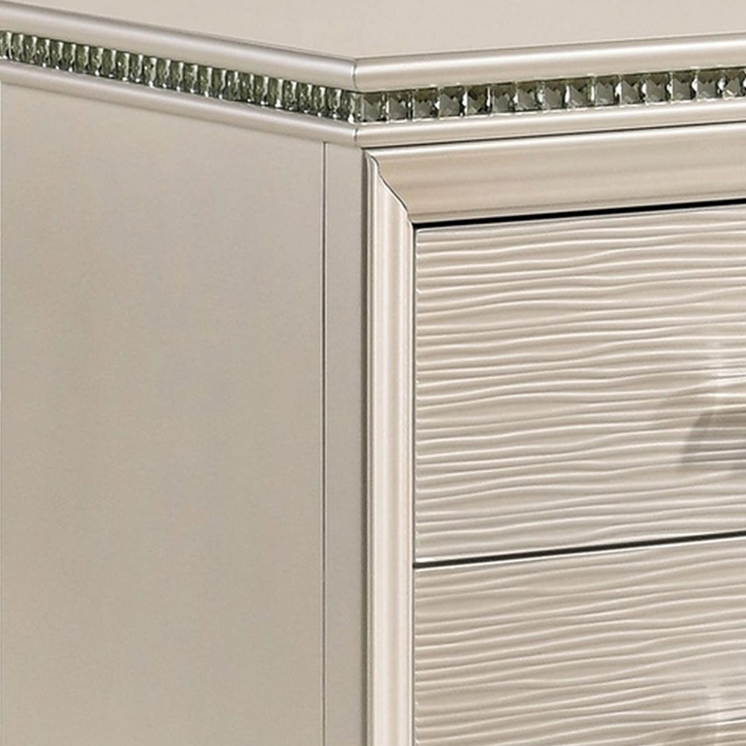Benjara Modern Nightstand with 2 Textured Drawers & Acrylic Legs - Pearl White Bedside Table for Bedroom, Living Room, or Office Storage